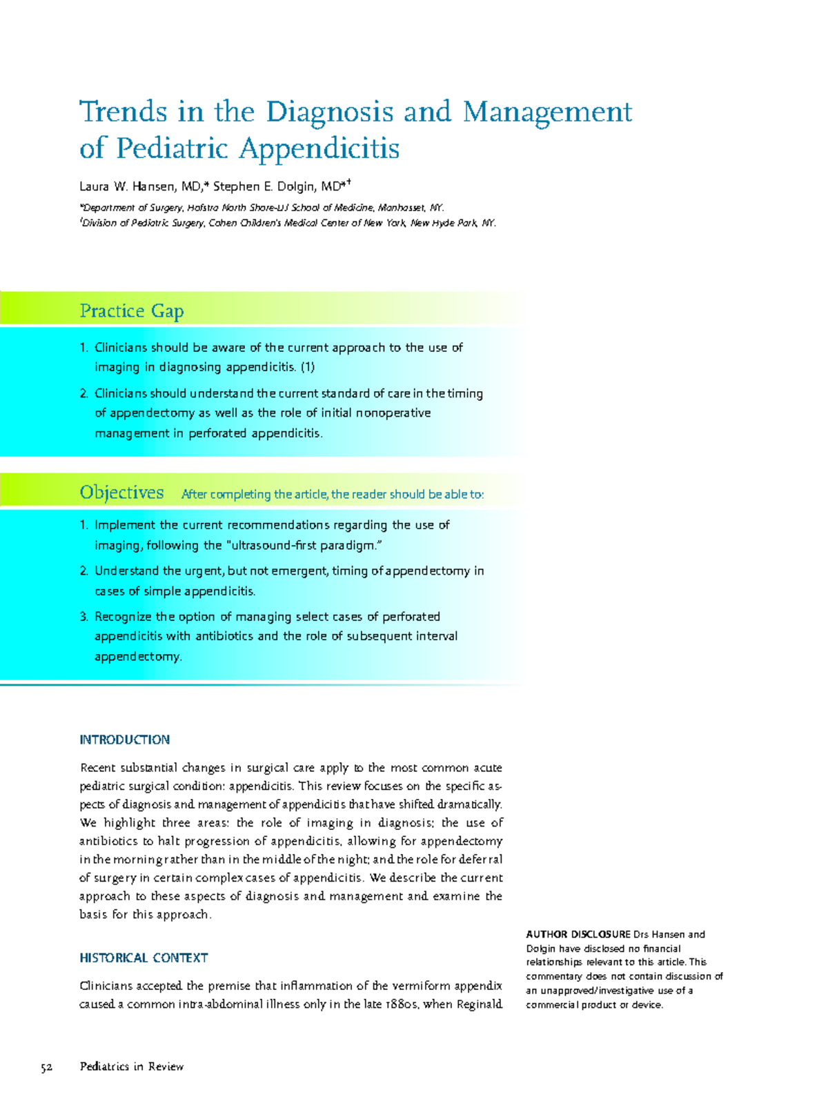 Trends in the Diagnosis and Management of pediatrics appendicitis