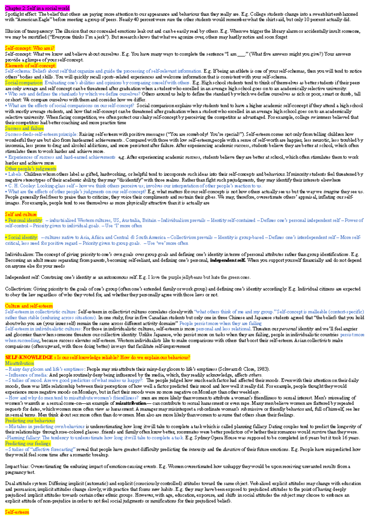 Exam123 Summary Organizational Psychology Chapter 2 Self In A