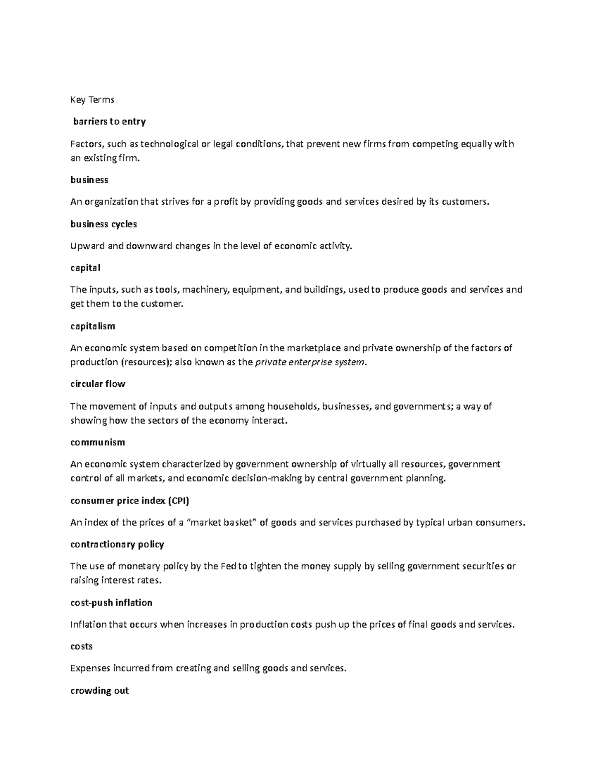 BAM101 OER Glossary Chapter 01 - Key Terms barriers to entry Factors ...