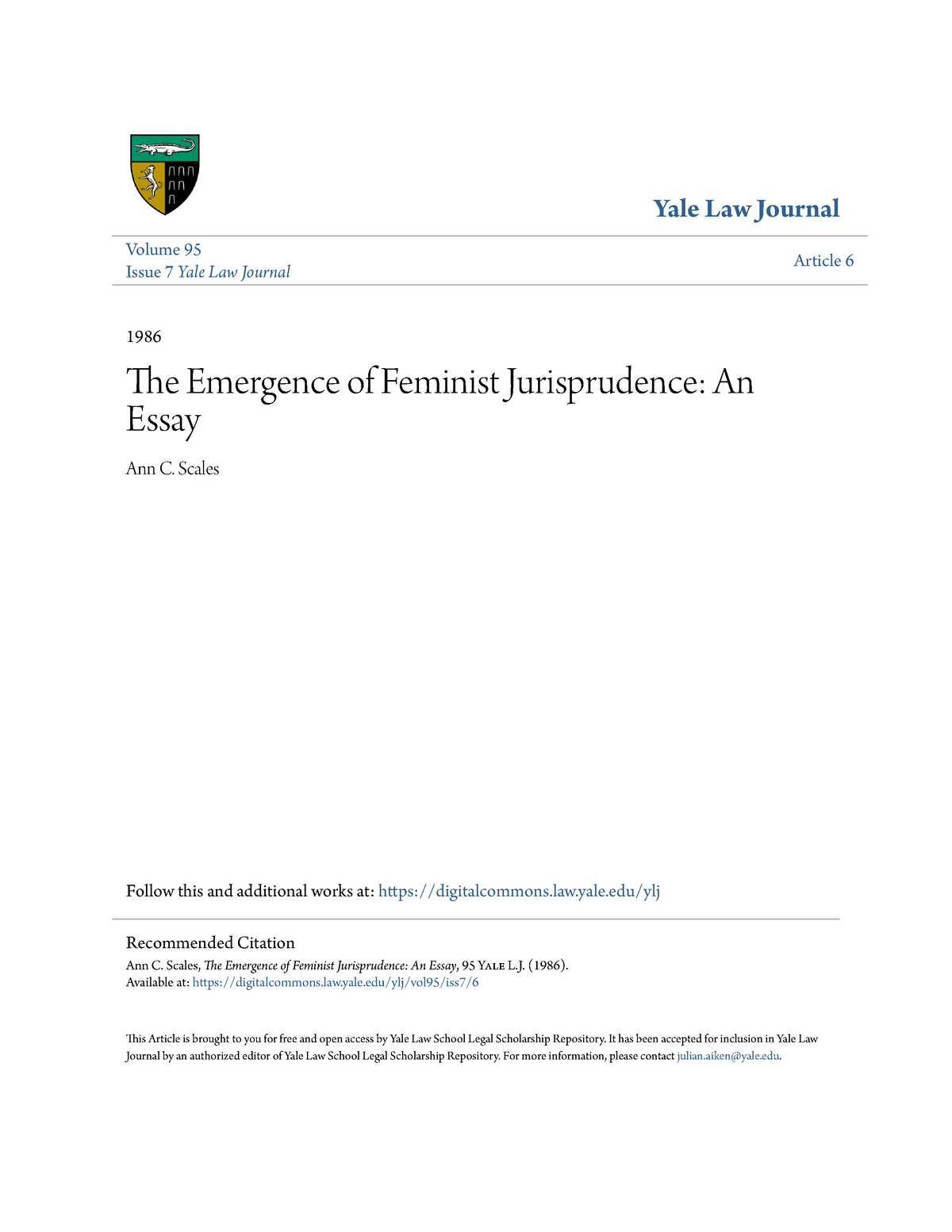 the emergence of feminist jurisprudence an essay