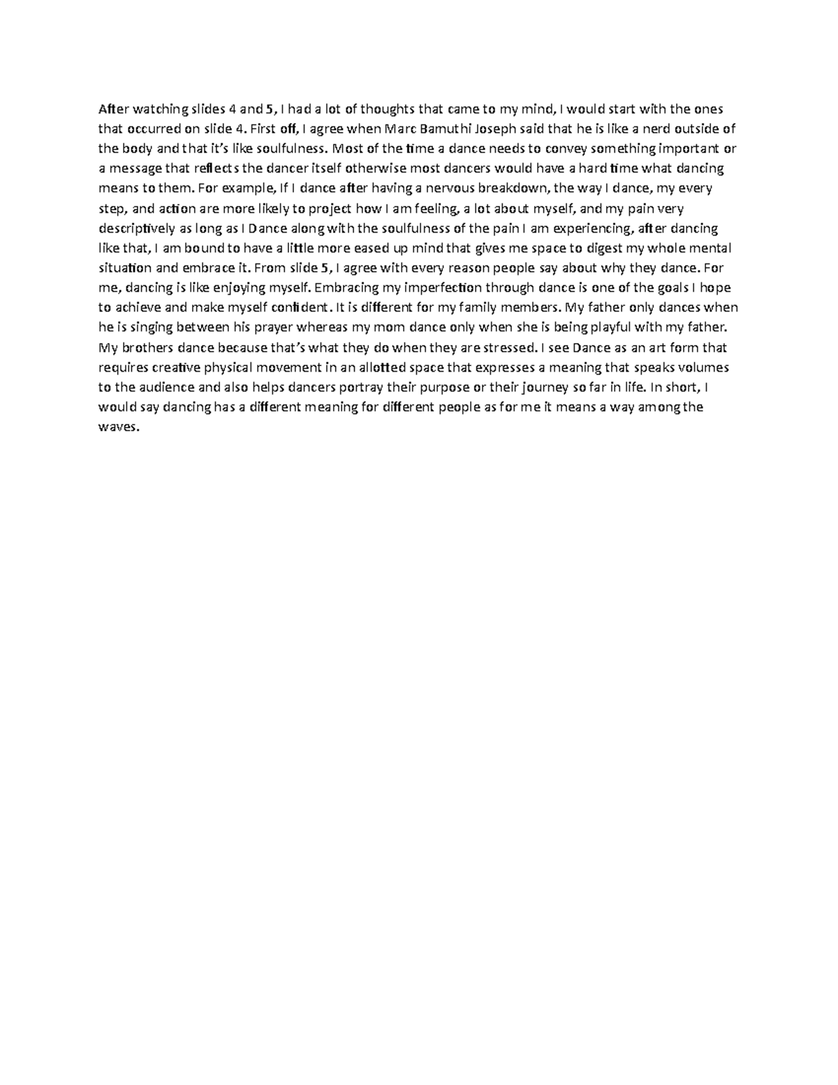 Dance 1 - assignment guide - After watching slides 4 and 5, I had a lot ...