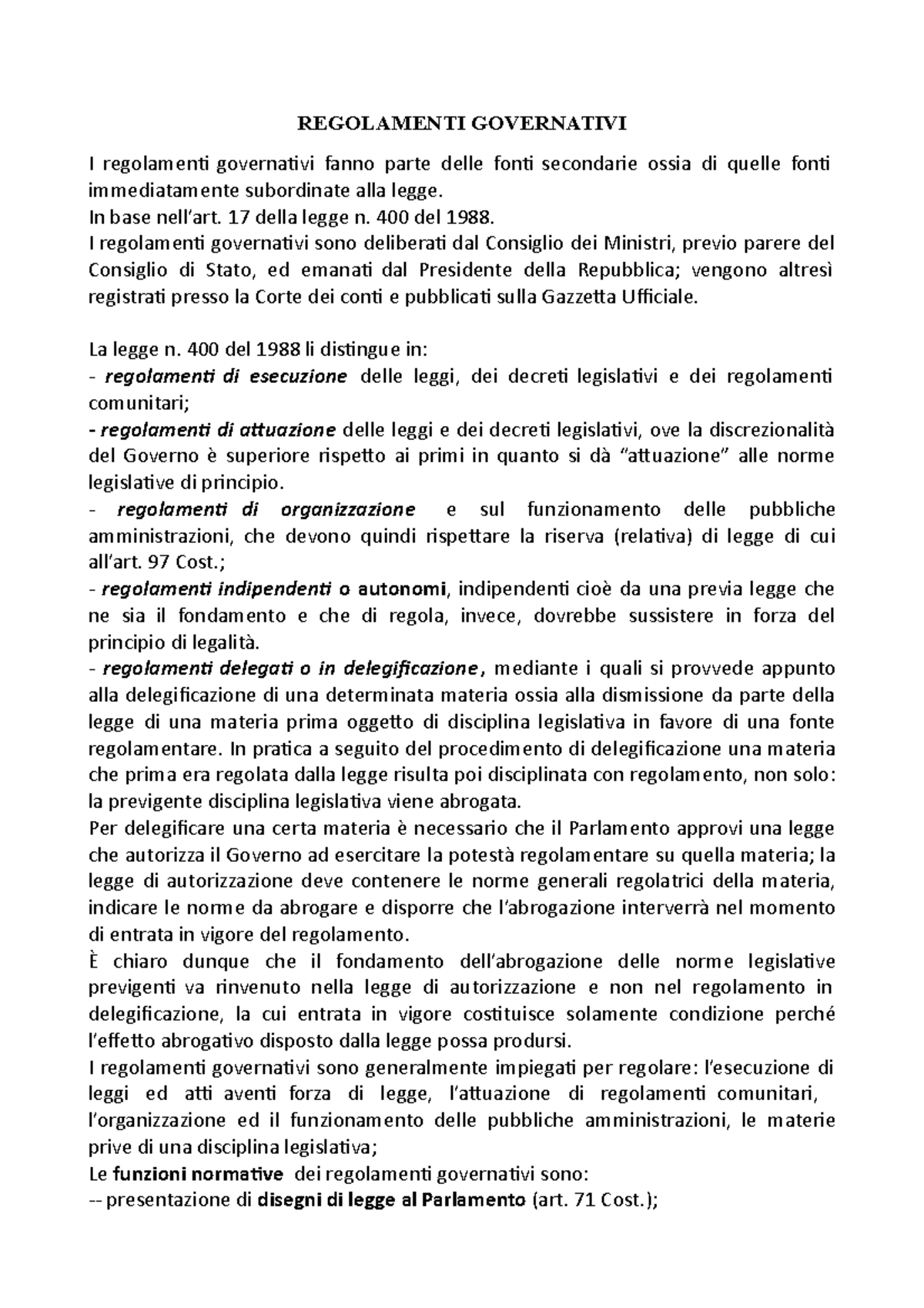 articolo 17 legge 400 del 1988