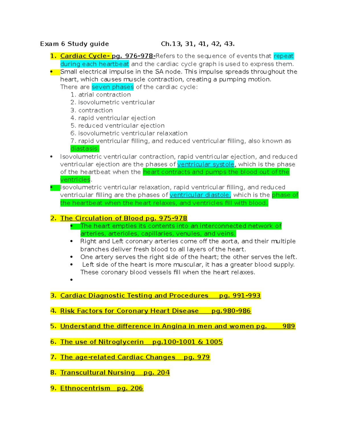 Exam 5 Fundamentals - Exam 5 Review - Exam 6 Study guide Ch, 31, 41, 42 ...