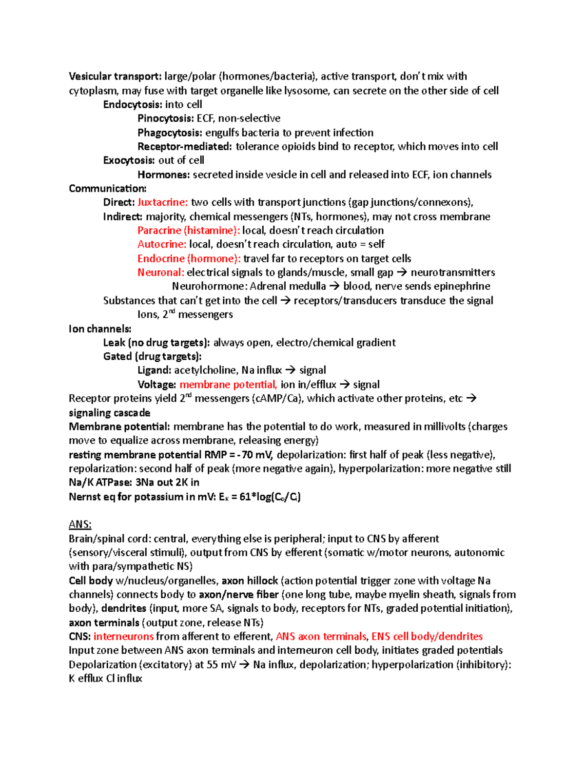 Patho Exam 3 Lecture Notes - Vesicular Transport: Large Polar (hormones 