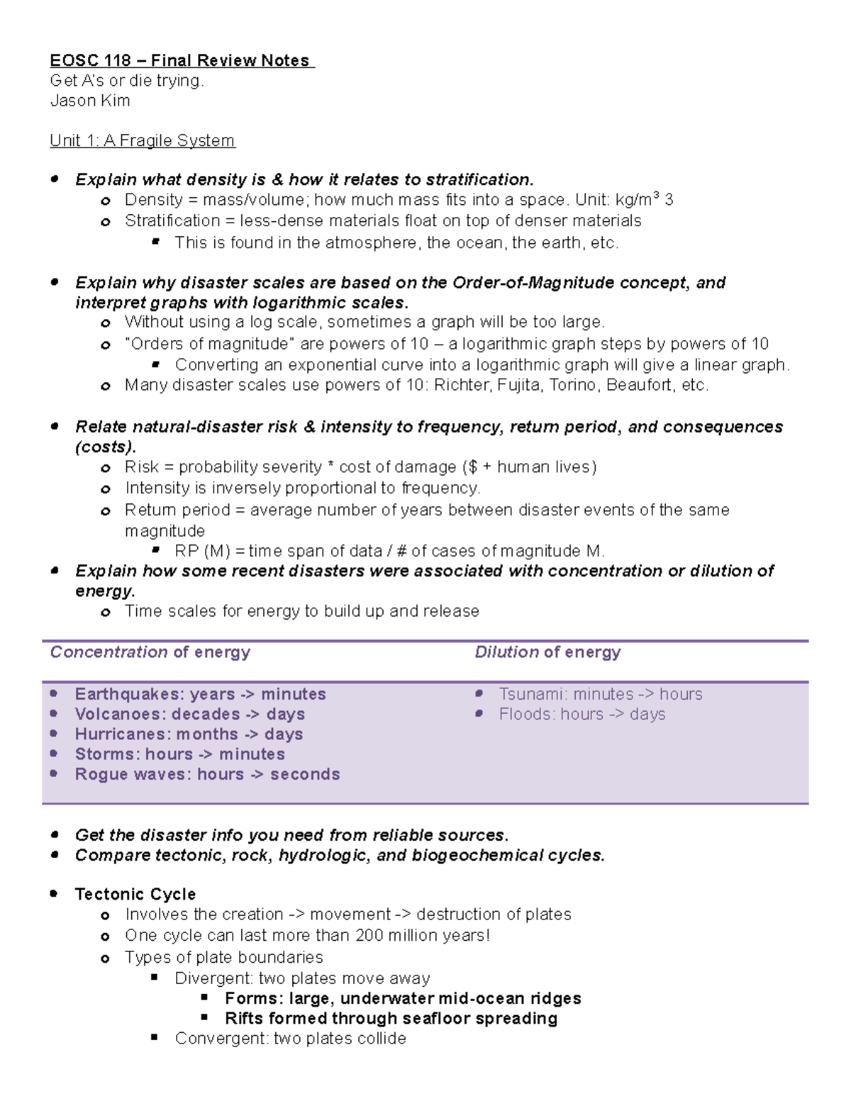 EOSC 118 Entire Course Notes - EOSC 118 – Final Review Notes Get A’s or ...