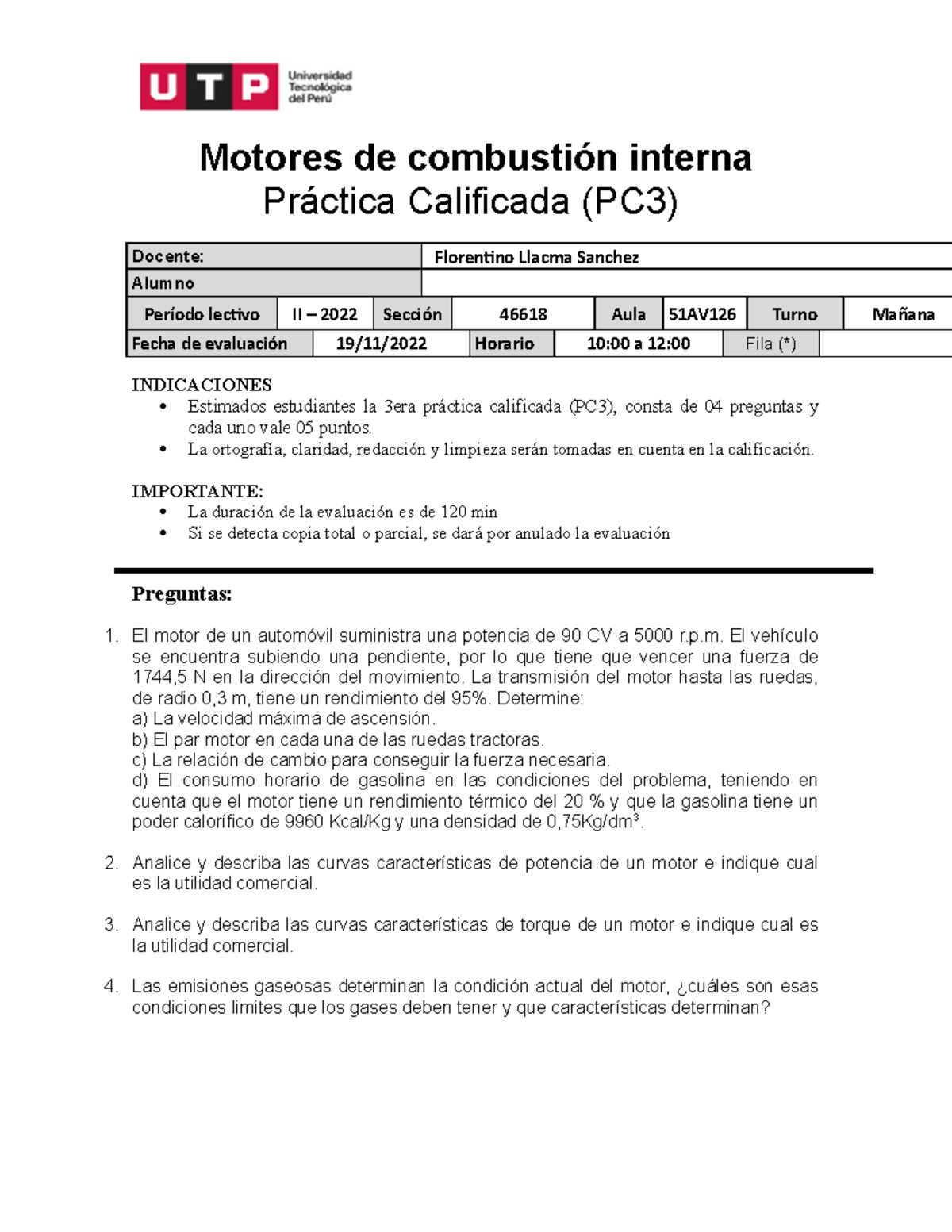 3era. Práctica (PC3) Motores - Motores De Combustión Interna Práctica ...