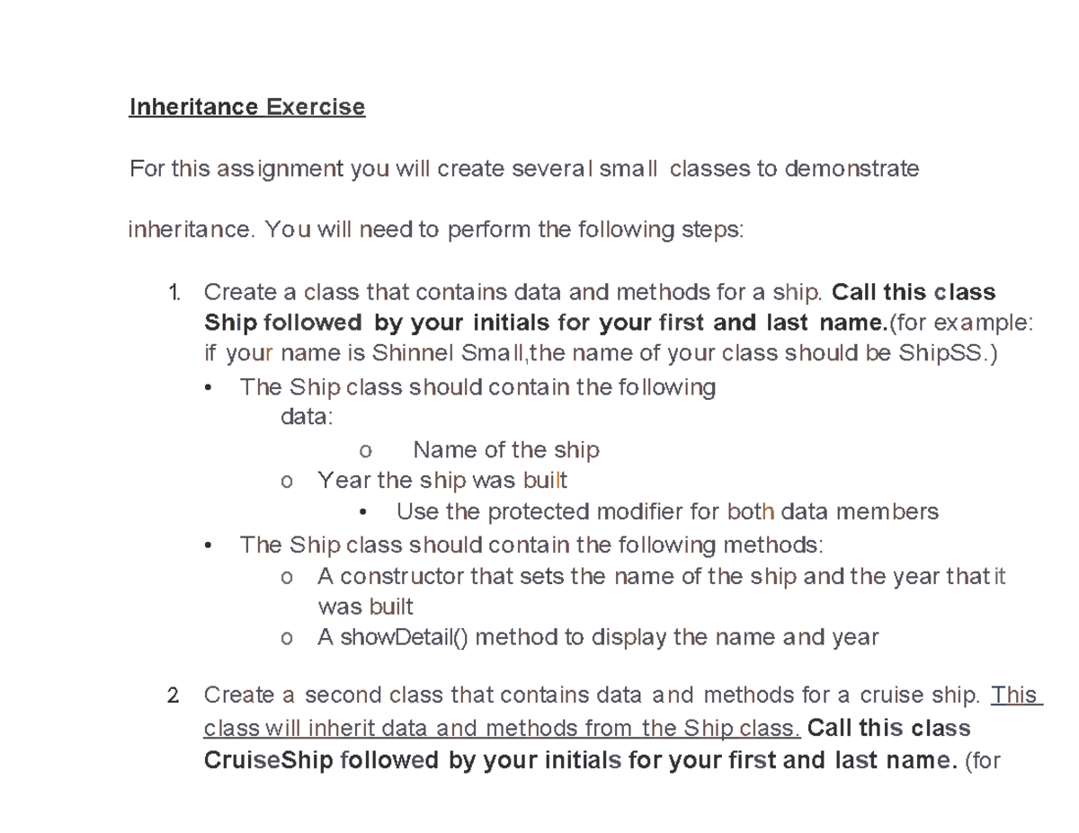 Inheritance - Yo u will need to perform the following steps: Create a ...