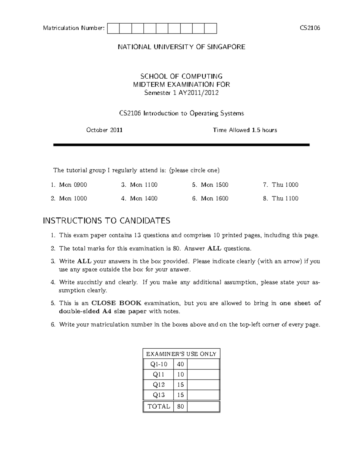 CS2106 Operating Systems 1112Semester1 Midterm Solution - NATIONAL ...