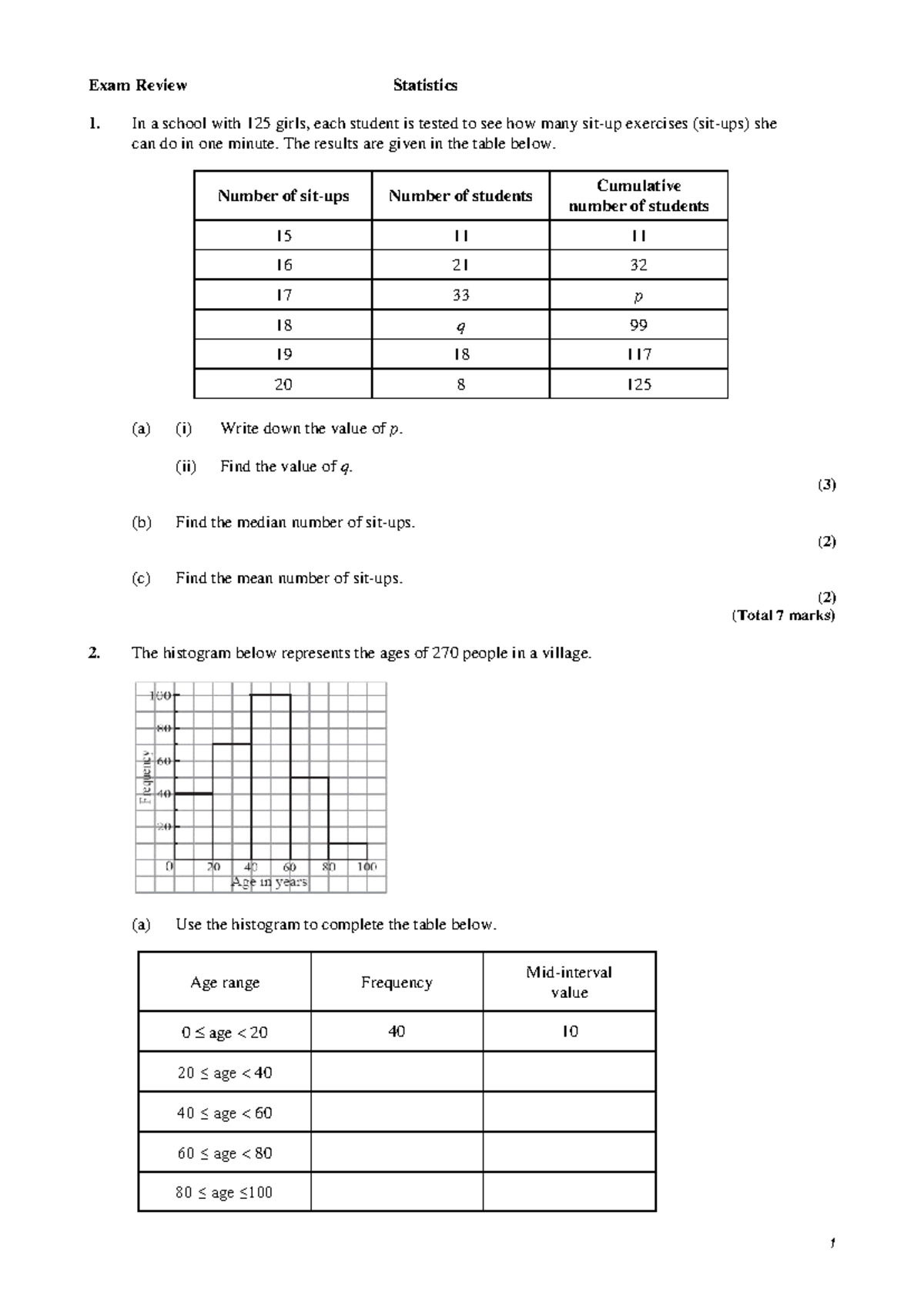 Examreview stats - 1 Exam Review Statistics In a school with 125 girls ...