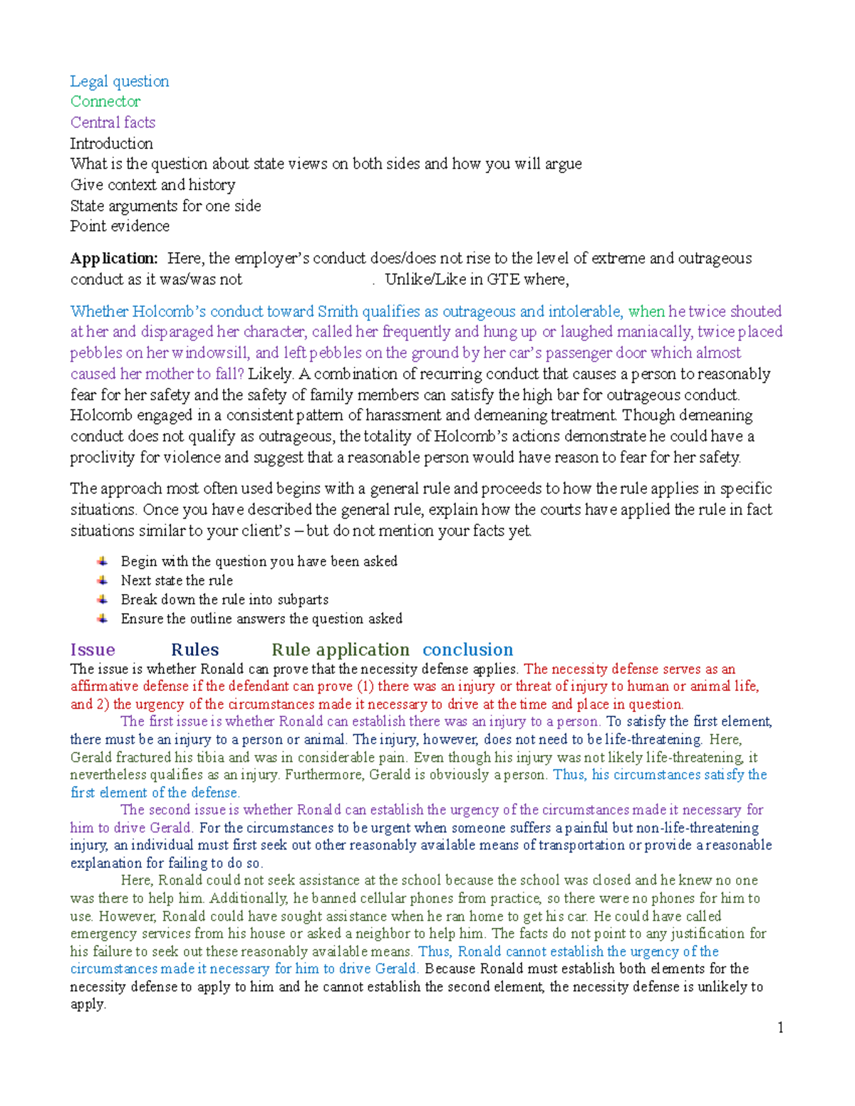 MOST Relevant MEMO Notes - Legal question Connector Central facts ...
