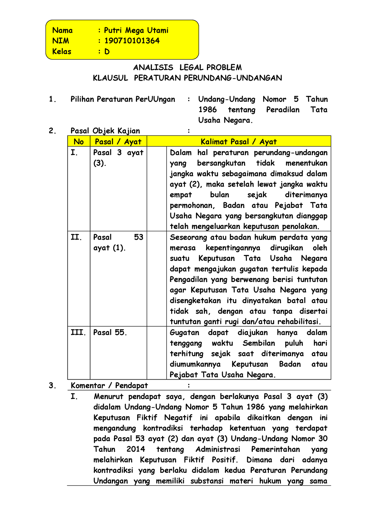 Putri Mega Utami 190710101364 Tugas Praktek TUN D - ANALISIS LEGAL ...