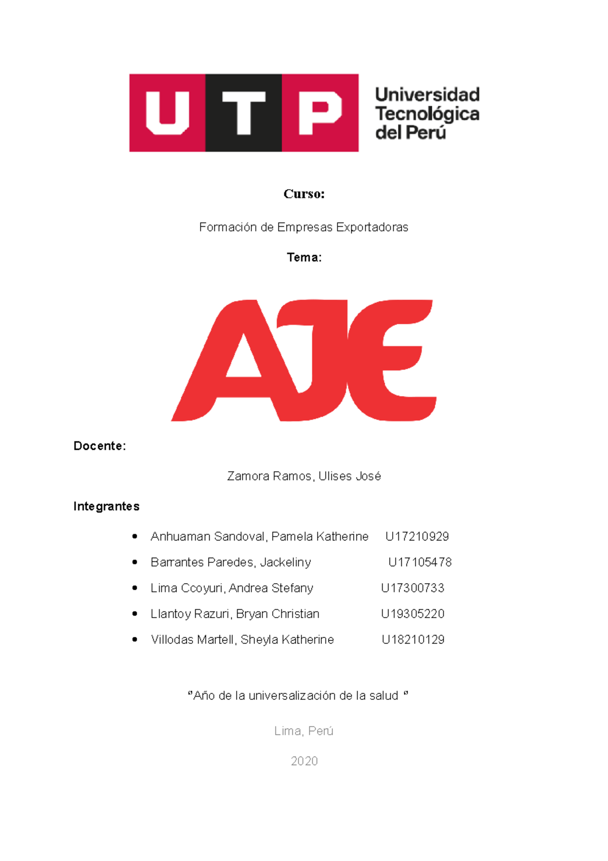 Aje Trabajo De Investigacion Curso Formación De Empresas