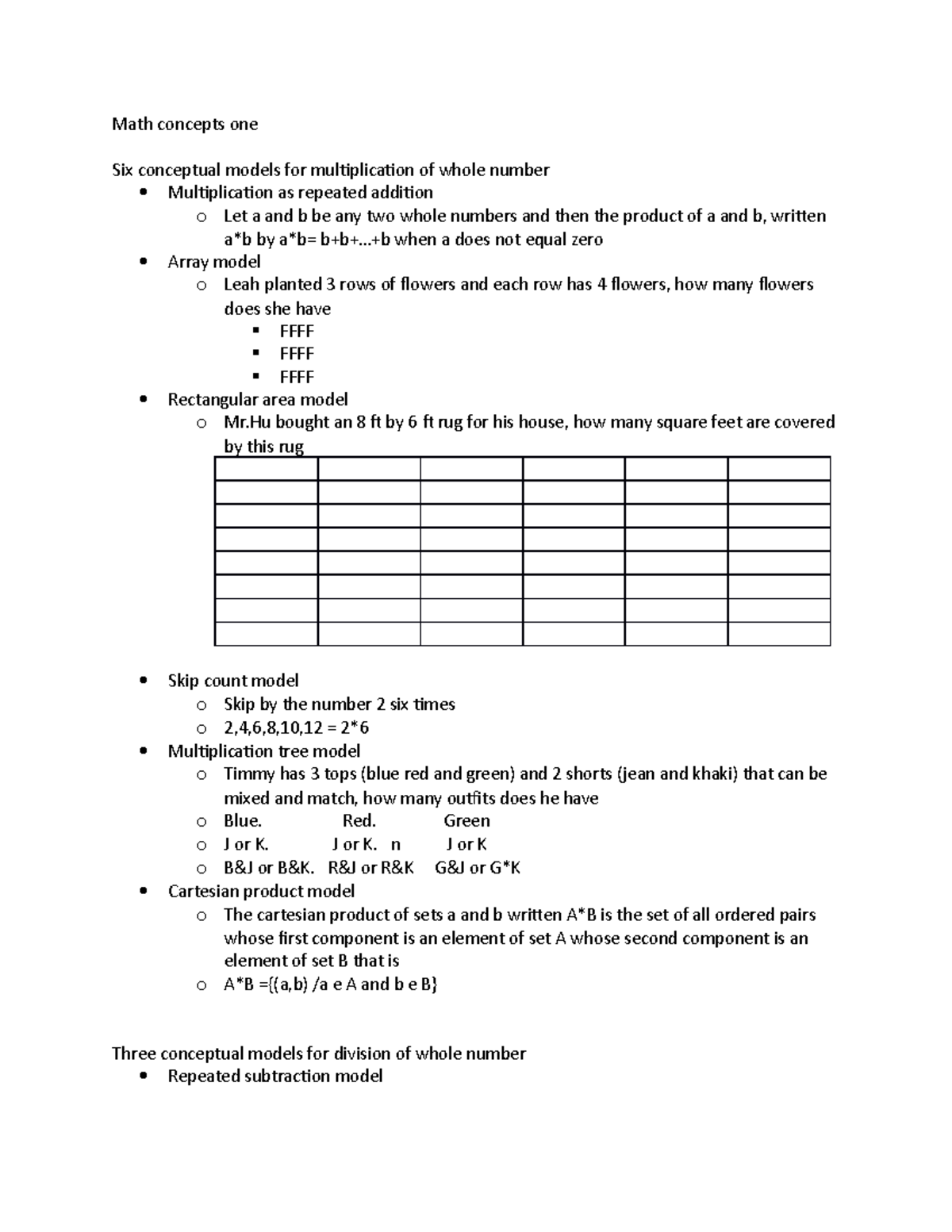 Math concepts one - dr. Calhoun class - Math concepts one Six ...