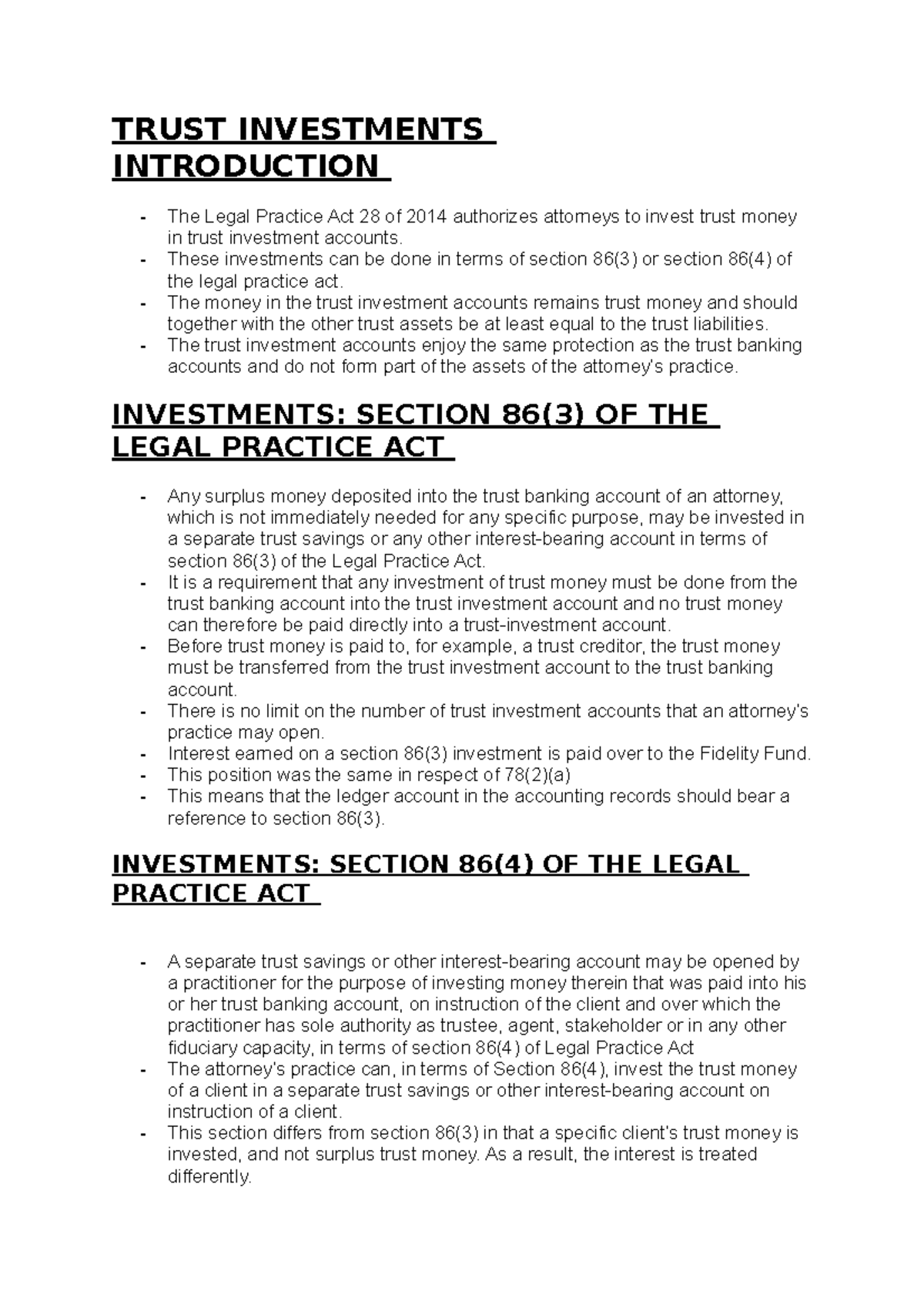 Trust Investments Trust Investments Introduction The Legal Practice