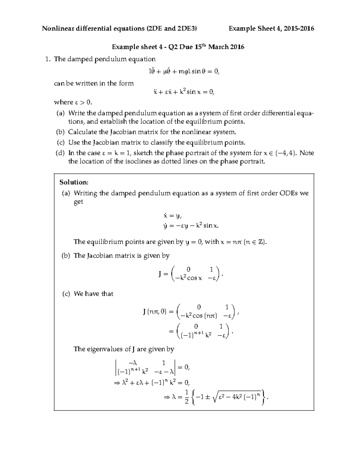 Example Sheet 04b differential equations (2DE and 2DE3