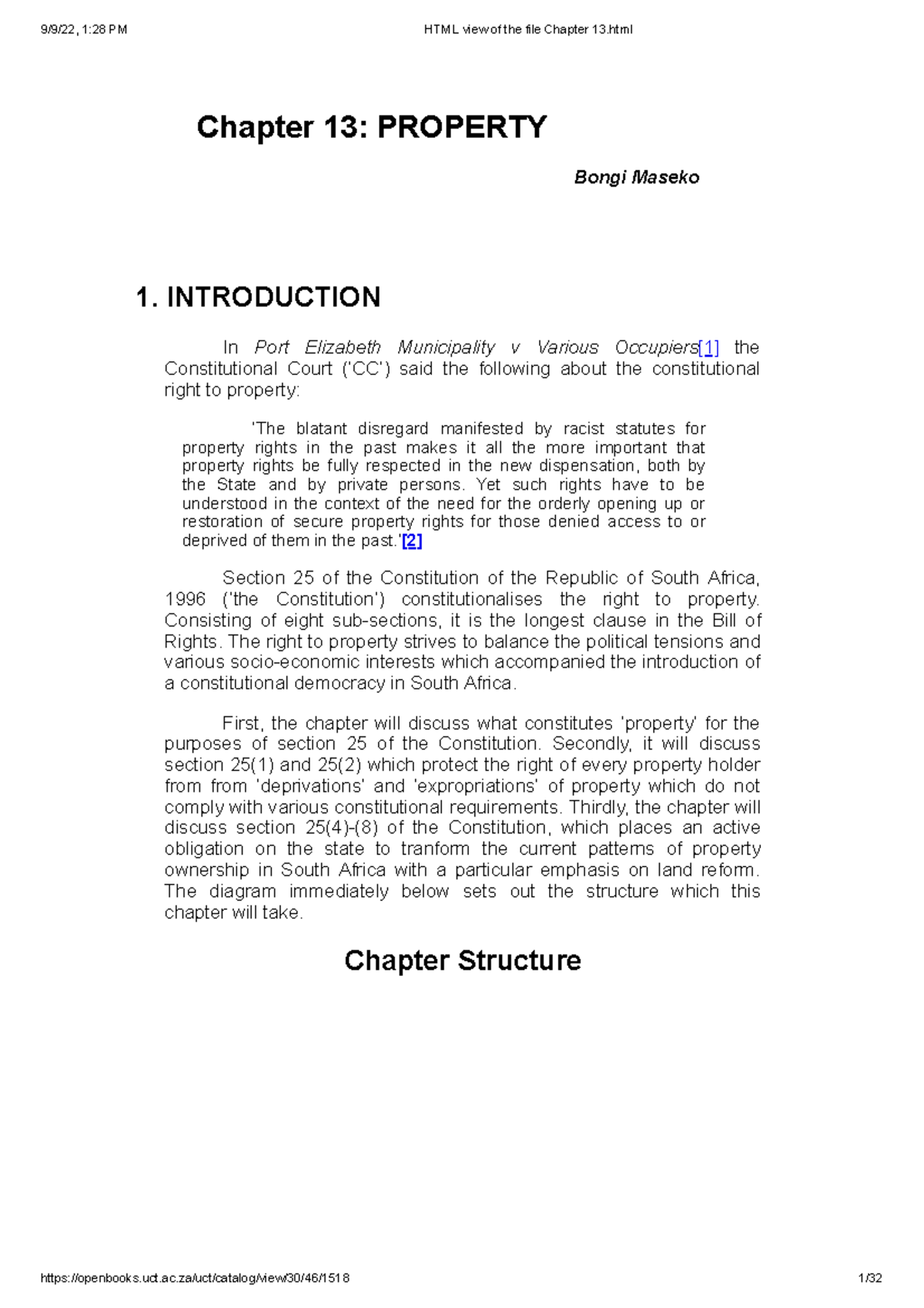 Chapter 13 land reform Chapter 13 PROPERTY Bongi Maseko 1