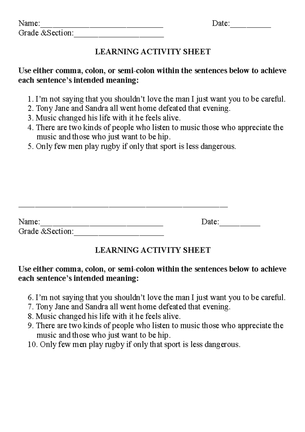 Learning Activity Sheet - Name:______________________________ Date ...