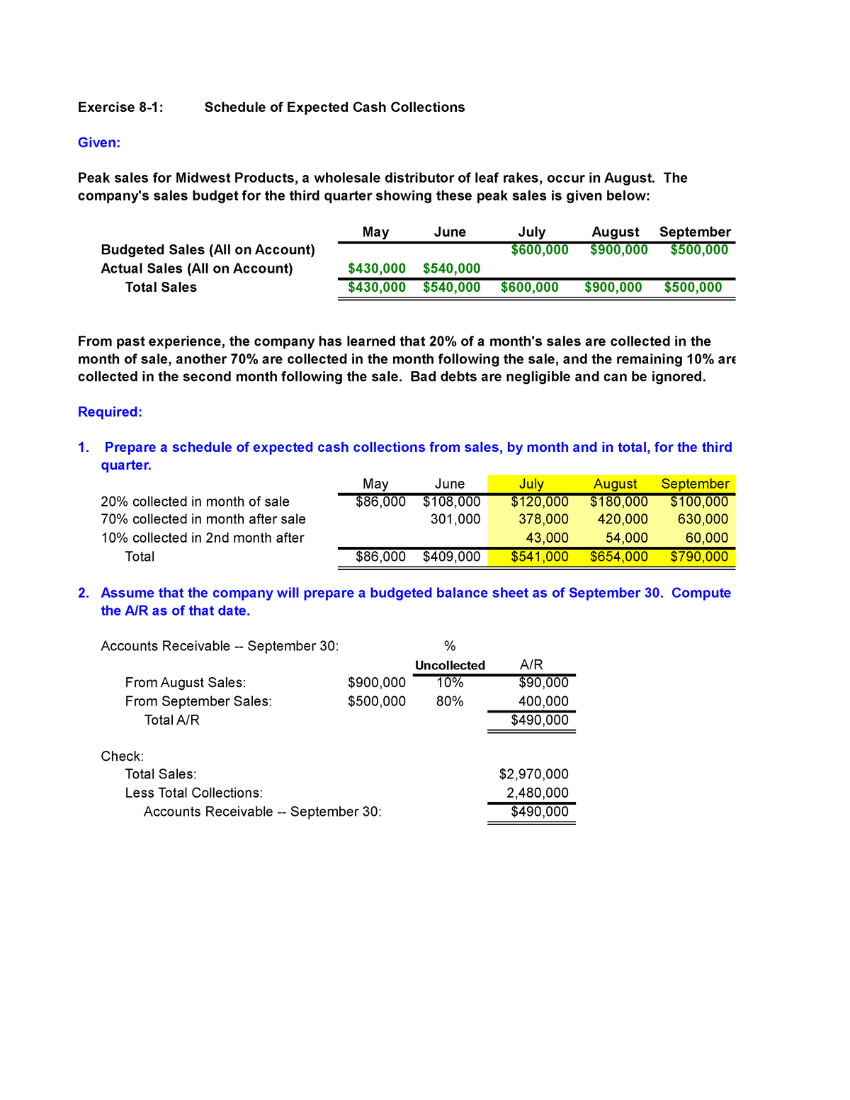 258494622-202E08-xls - Exercise 8-1: Schedule Of Expected Cash ...