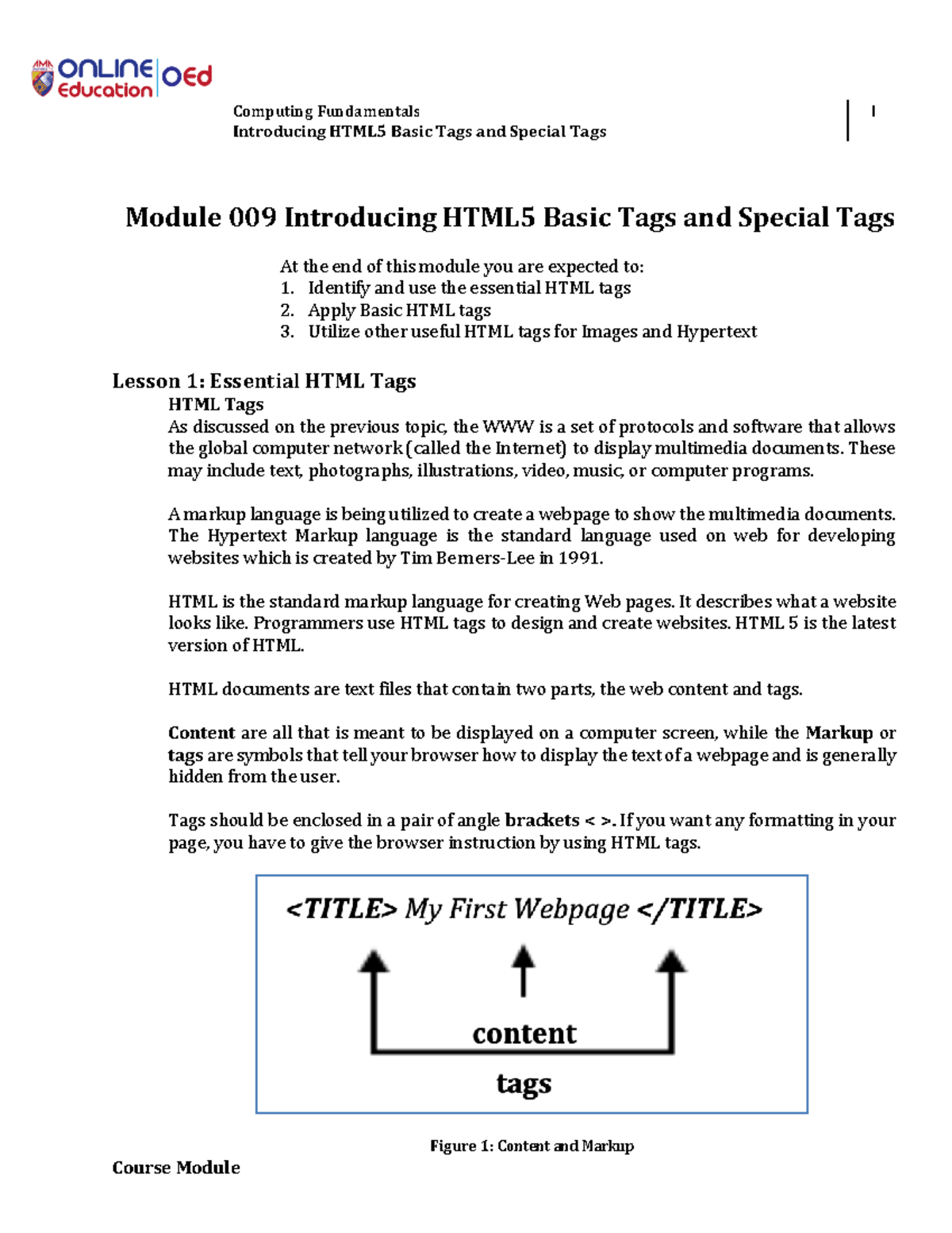 Introducing HTML5 Basic Tags and Special Tags - Identify and use the ...