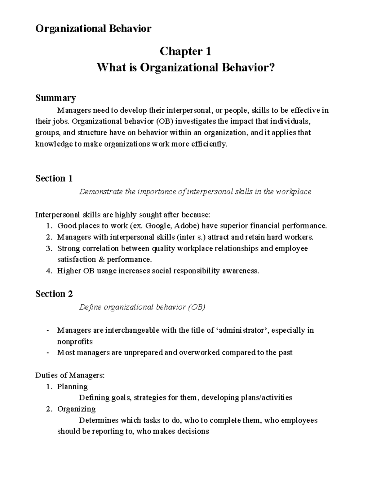 MGMT 300 - Chap 1 - Organizational Behavior Chapter 1 What Is ...