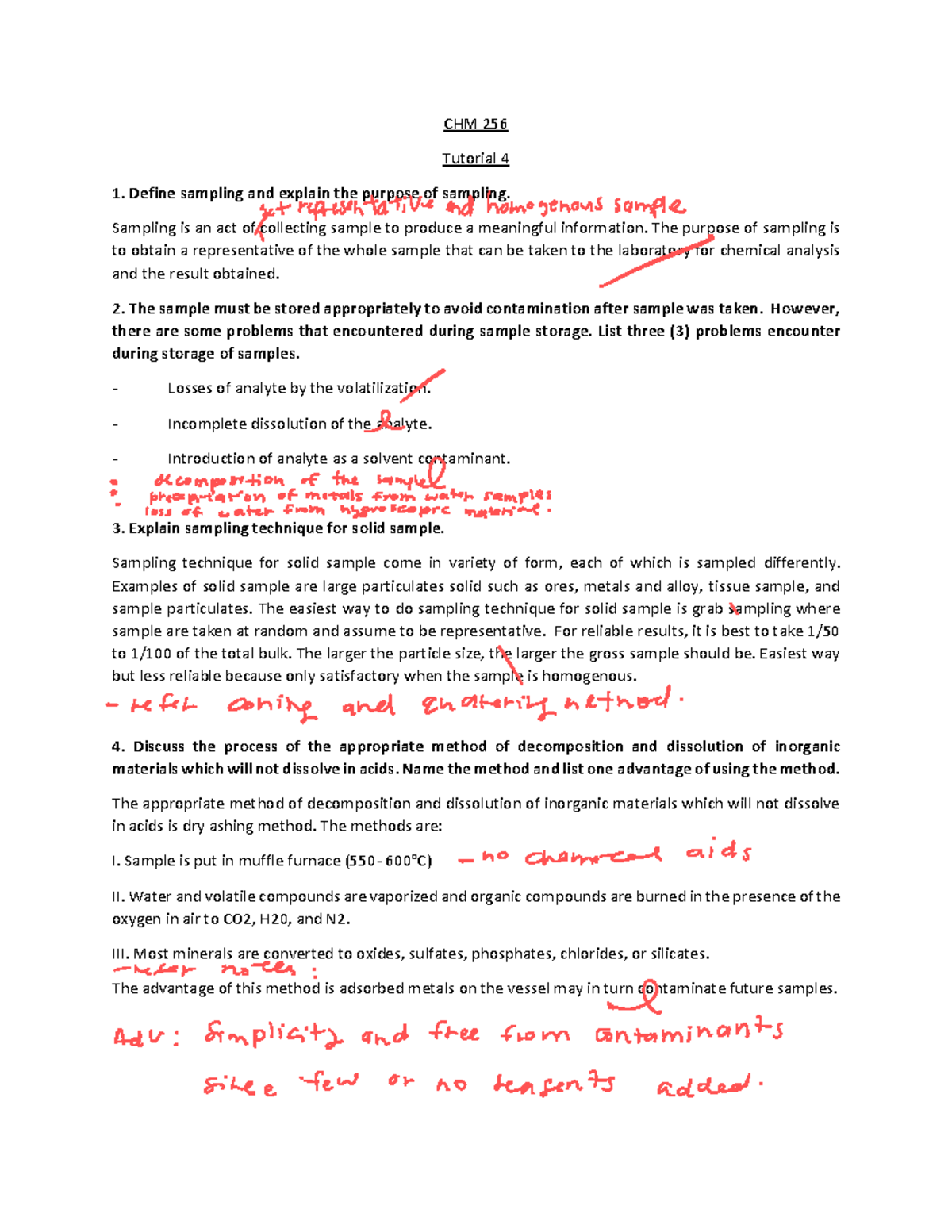 Answer FOR Tutorial 4 - CHM 256 Tutorial 4 Define Sampling And Explain ...