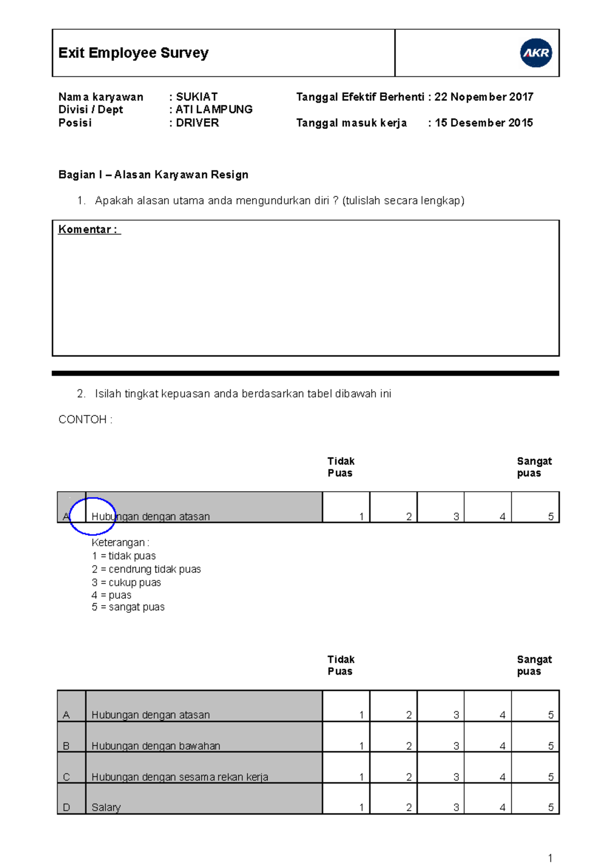 Form Exit survey - Silahkan dipergunakan - Exit Employee Survey Nama ...