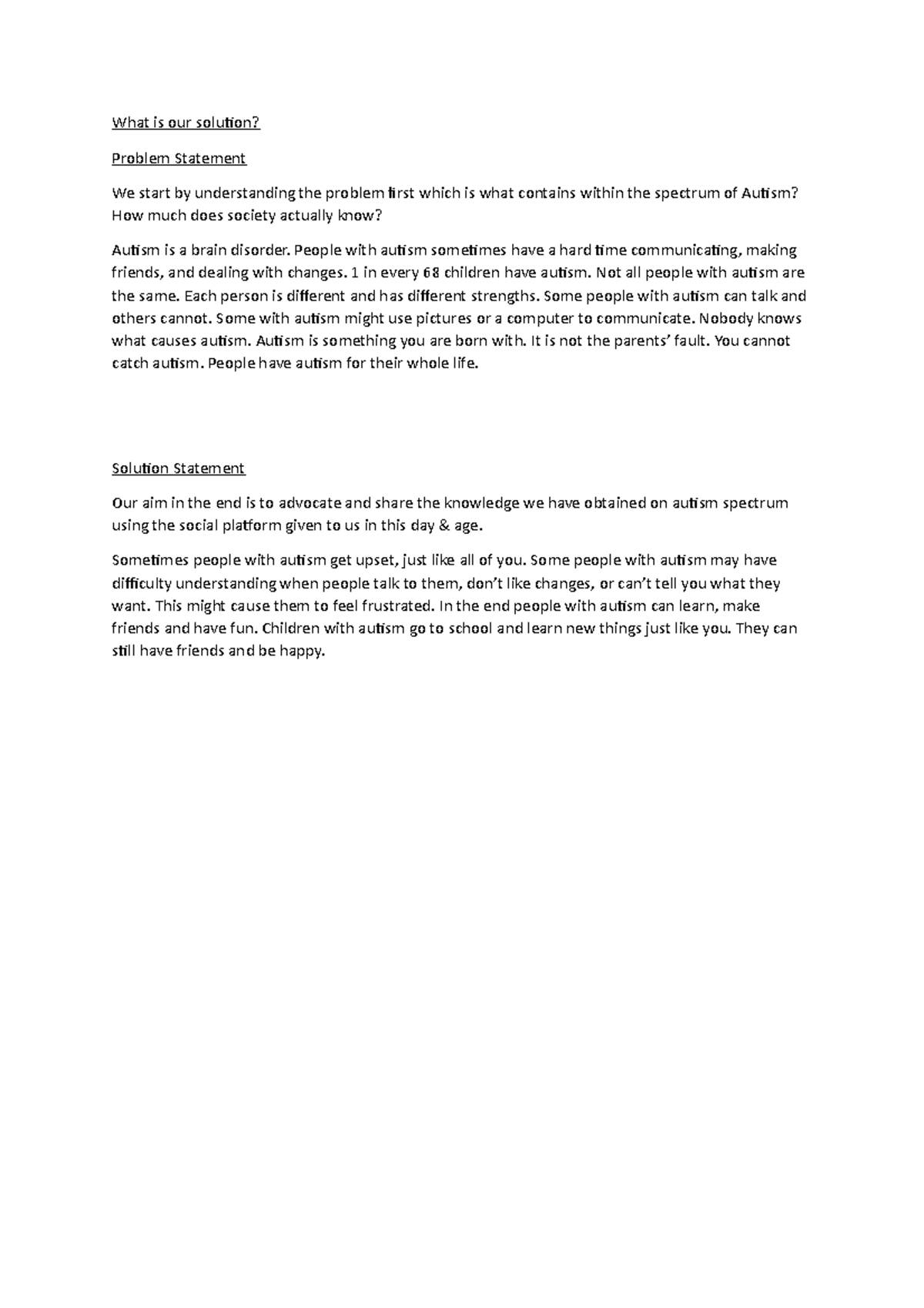 What is our solution. Problem Statement and Solution Statement - What ...