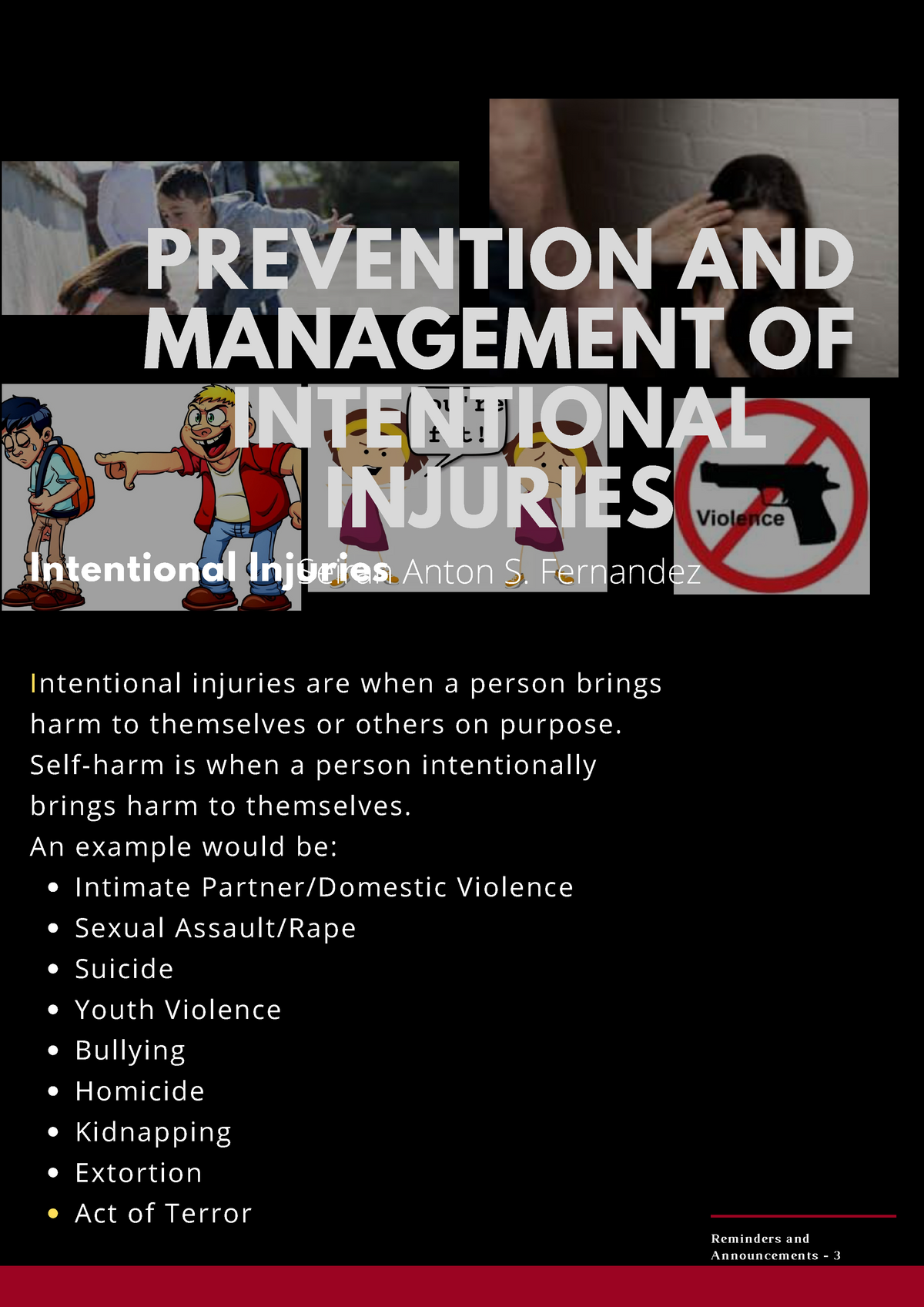 Prevention AND Management OF Intentional Injuries - PREVENTION AND ...