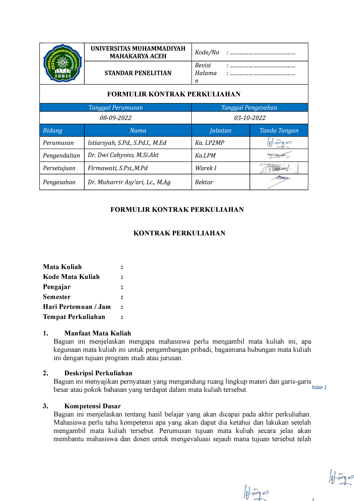 Format Kontrak Perkuliahan - UNIVERSITAS MUHAMMADIYAH MAHAKARYA ACEH ...