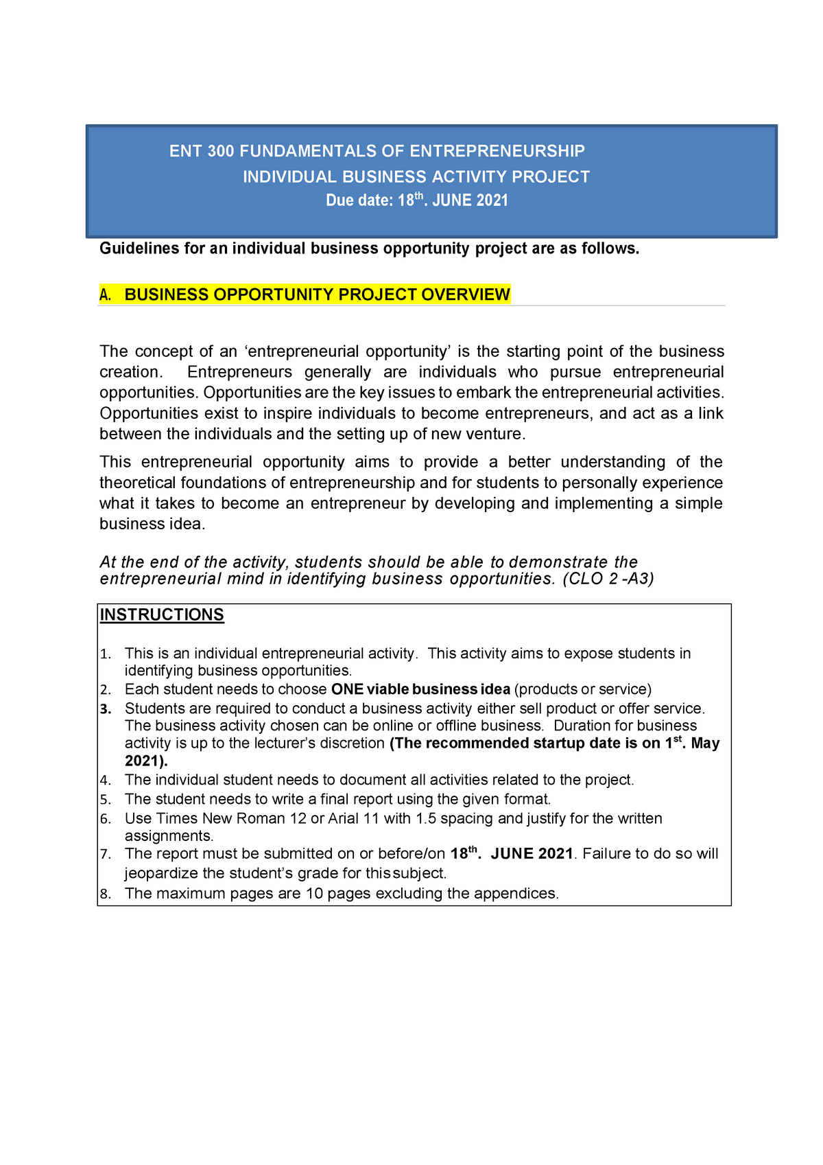 ent300 individual assignment business activity