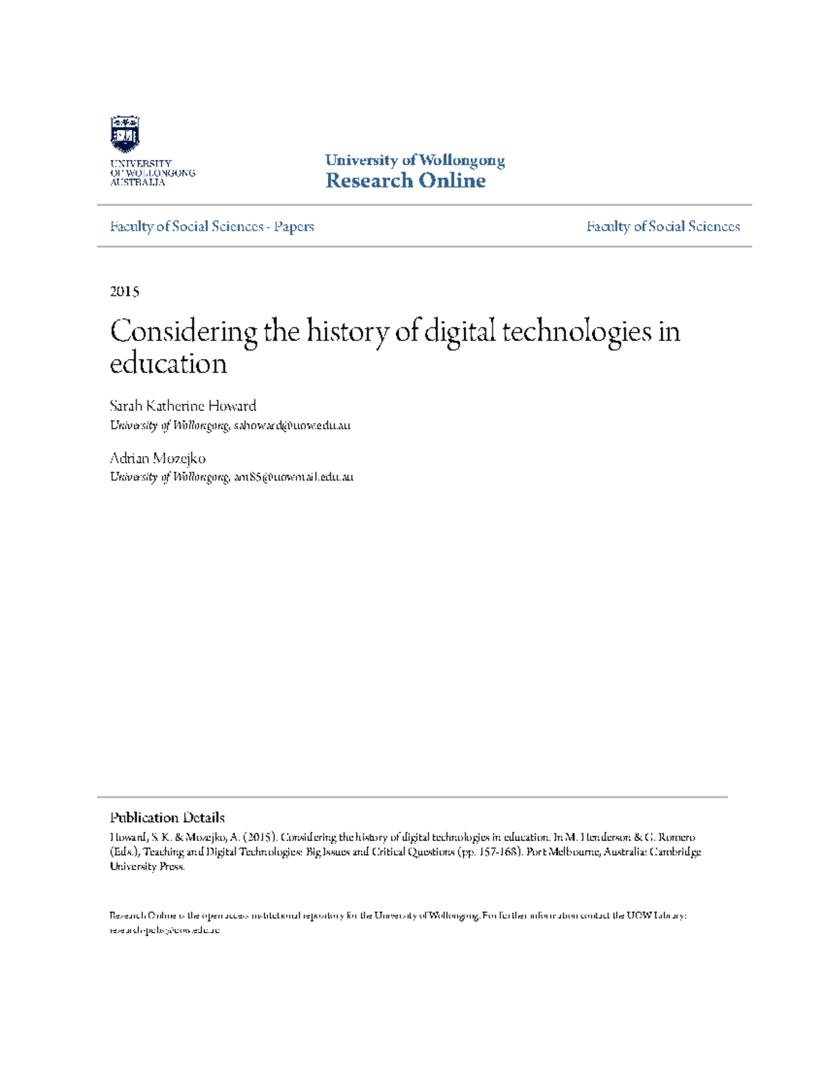 Considering the history of digital technologies in education ...