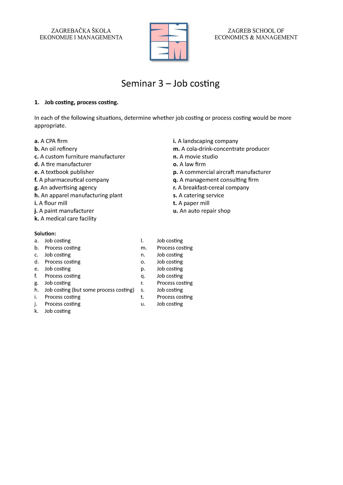 Seminar 3 Job Costing Solutions Studocu