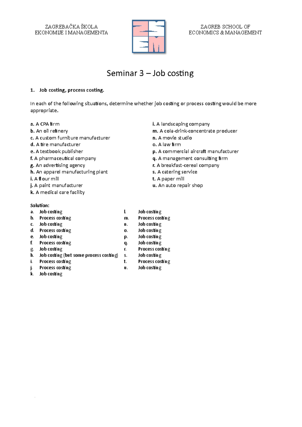 Seminar 3 Job Costing Solutions Studocu