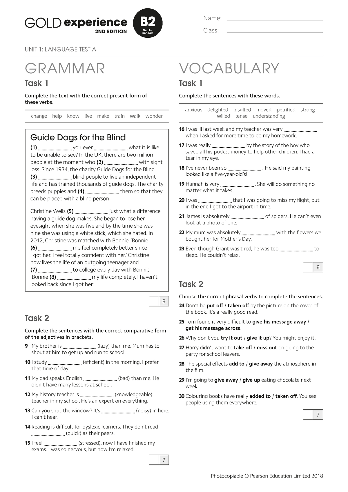 Gold Exp B2 U1 Lang Test A First For Schools - VOCABULARY Complete The ...