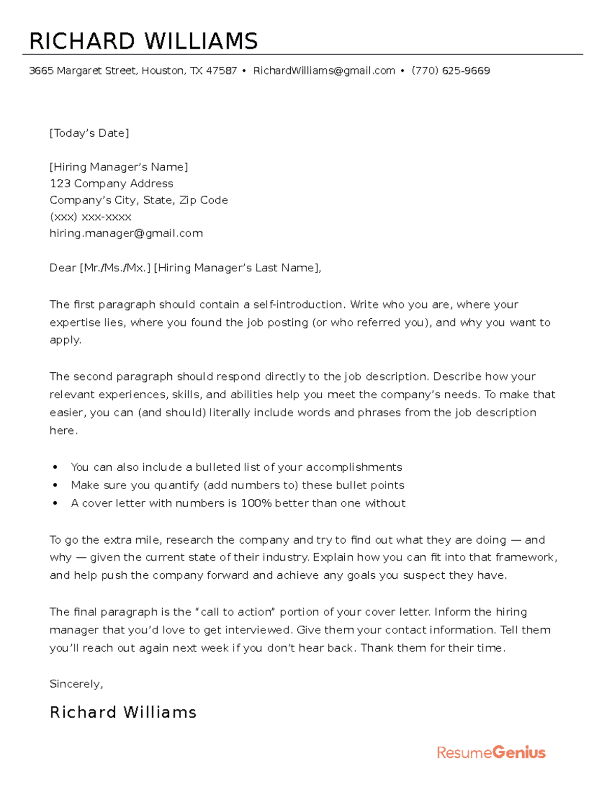 Classic Basic Simple Cover Letter Template Black - RICHARD WILLIAMS ...