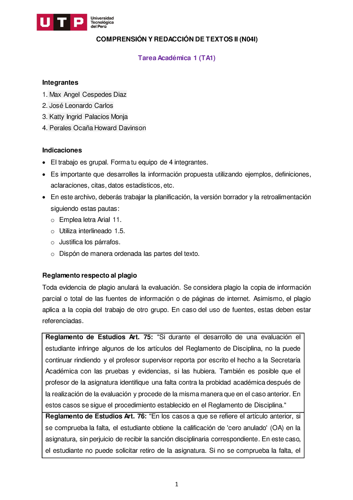 S03 - S04 - Tarea Académica 1 (TA1) - COMPRENSIÓN Y REDACCIÓN DE TEXTOS ...