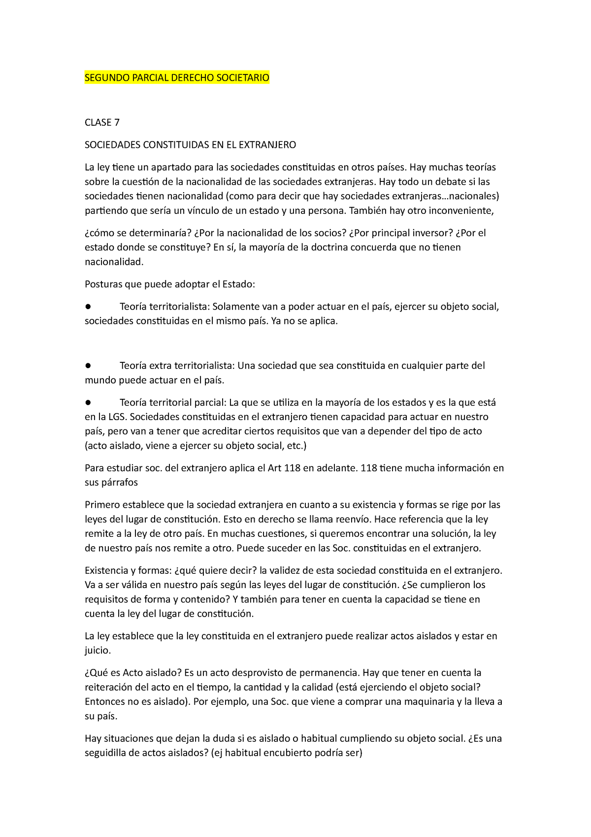 Segundo Parcial Derecho Societario - SEGUNDO PARCIAL DERECHO SOCIETARIO ...