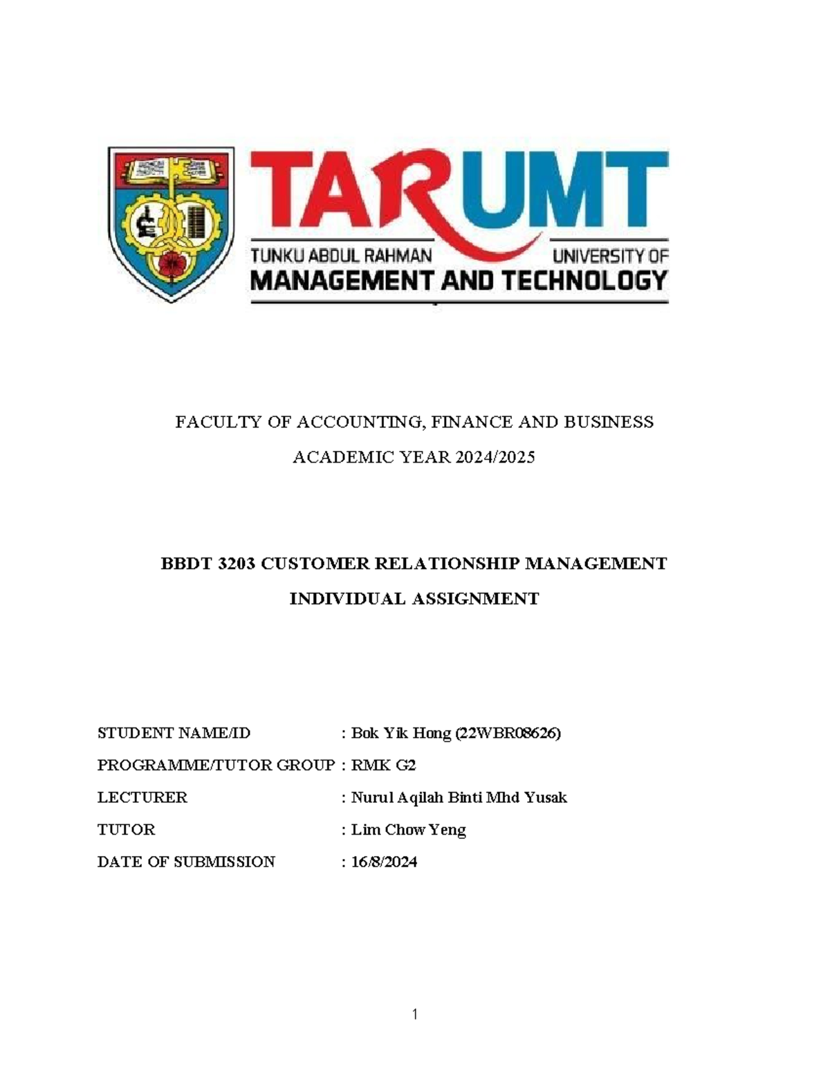 IMS individual assignment - FACULTY OF ACCOUNTING, FINANCE AND BUSINESS ...