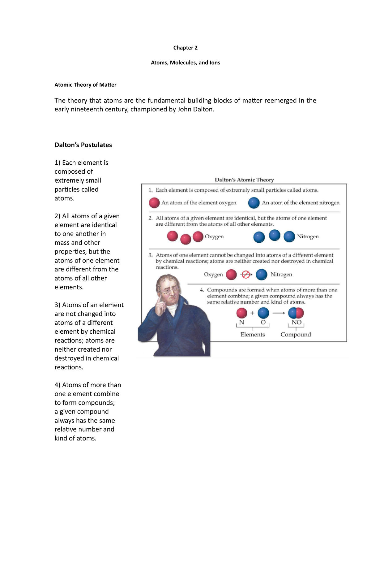 Chapter 2 - Chapter 2 Atoms, Molecules, And Ions Atomic Theory Of ...