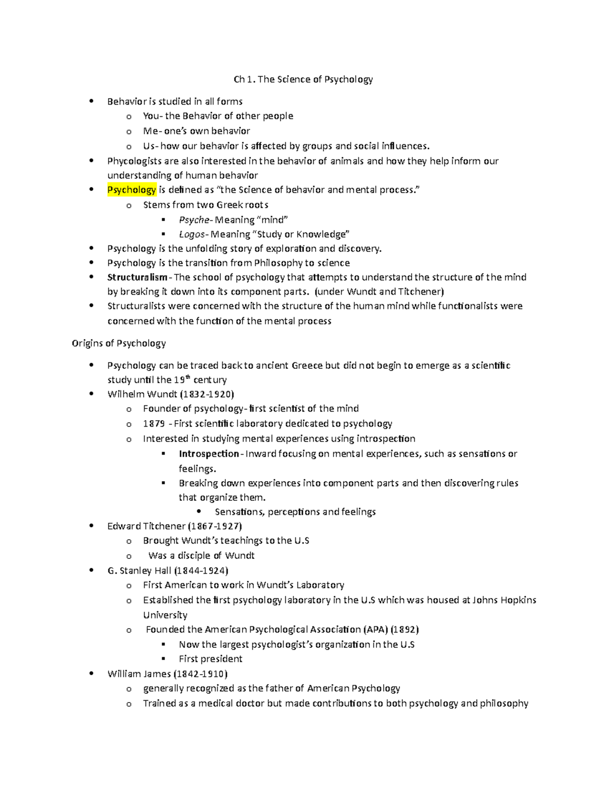 Ch 1 - Lecture notes 1 - Ch 1. The Science of Psychology Behavior is ...