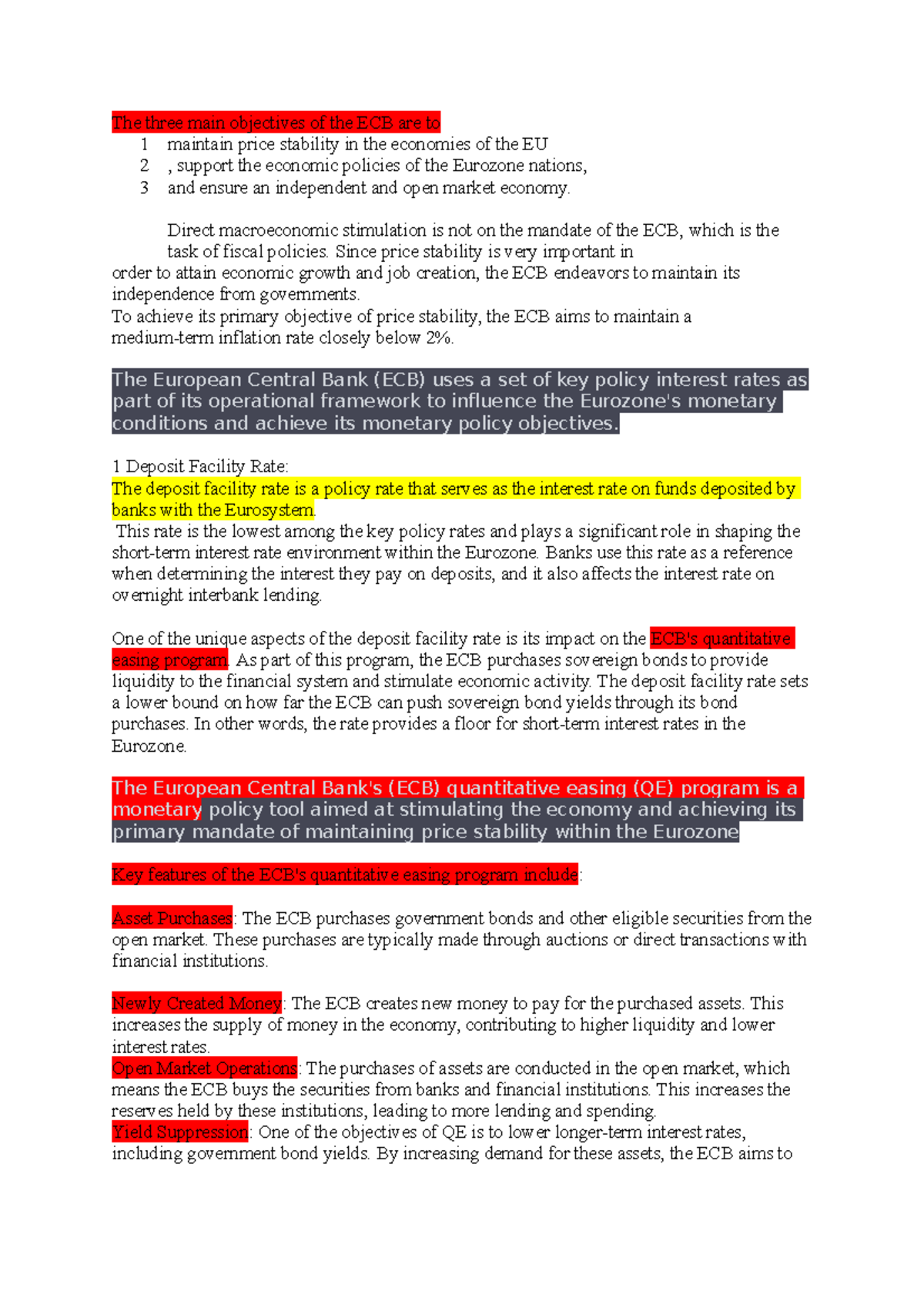 Money and Banking - Summarised notes - The three main objectives of the ...