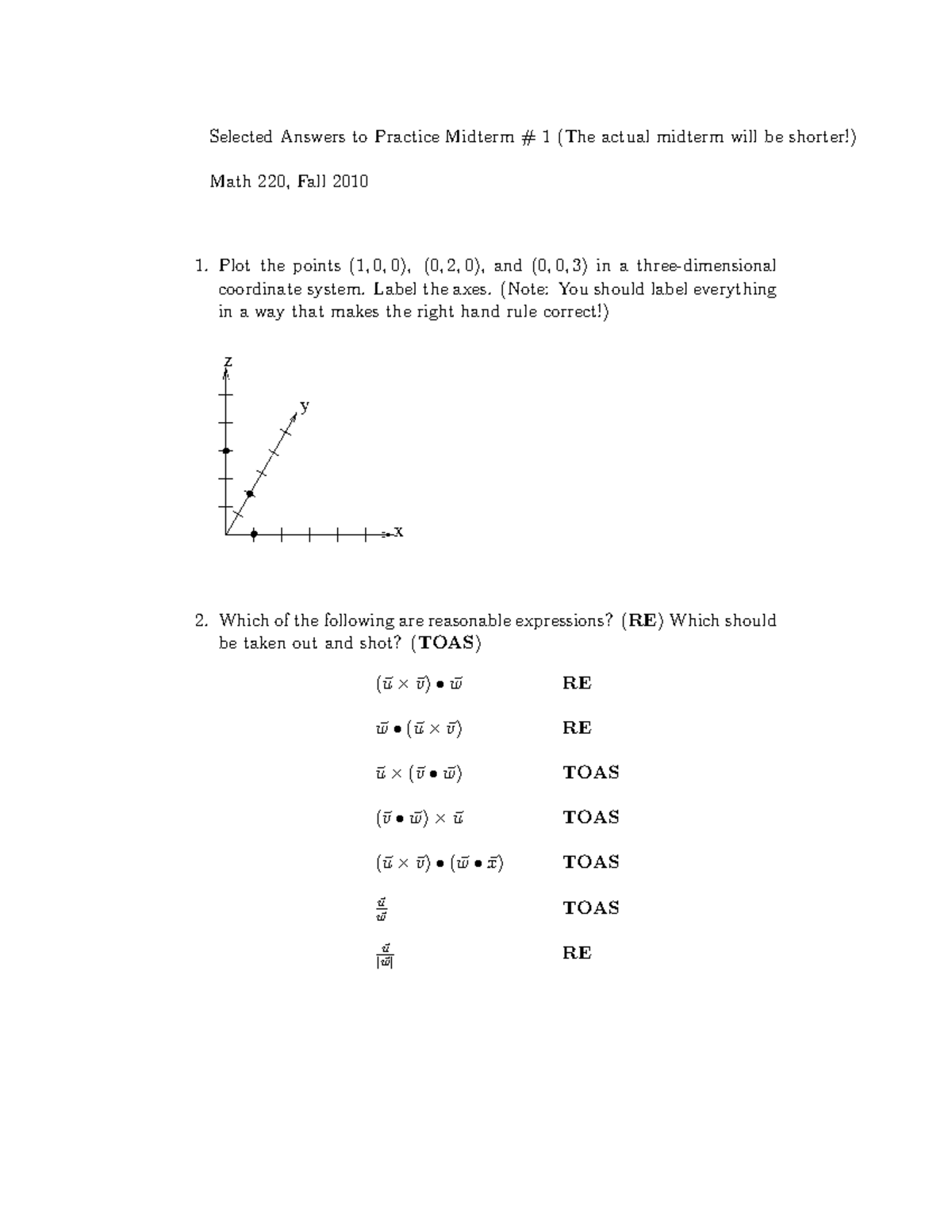 Answer Practice Exam 1 - Selected Answers to Practice Midterm # 1 (The ...