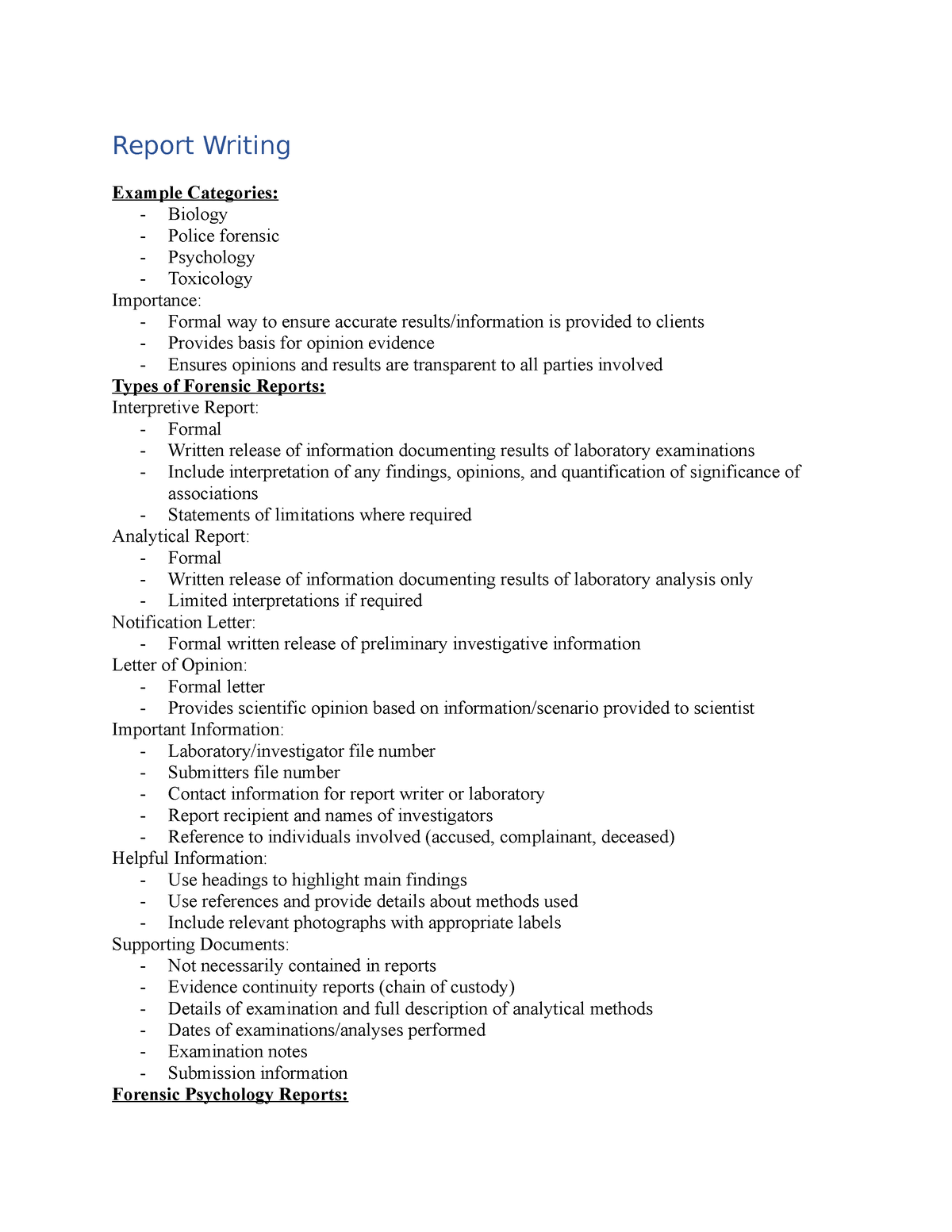 Report Writing - Lecture and slide notes. - Report Writing Example ...