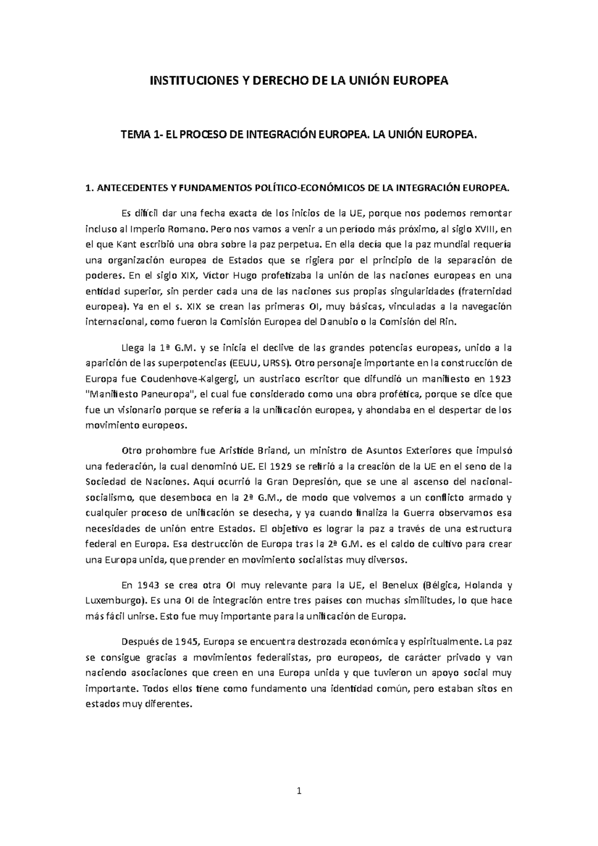 TEMA 1 - tema 1 - INSTITUCIONES Y DERECHO DE LA UNIÓN EUROPEA TEMA 1 ...