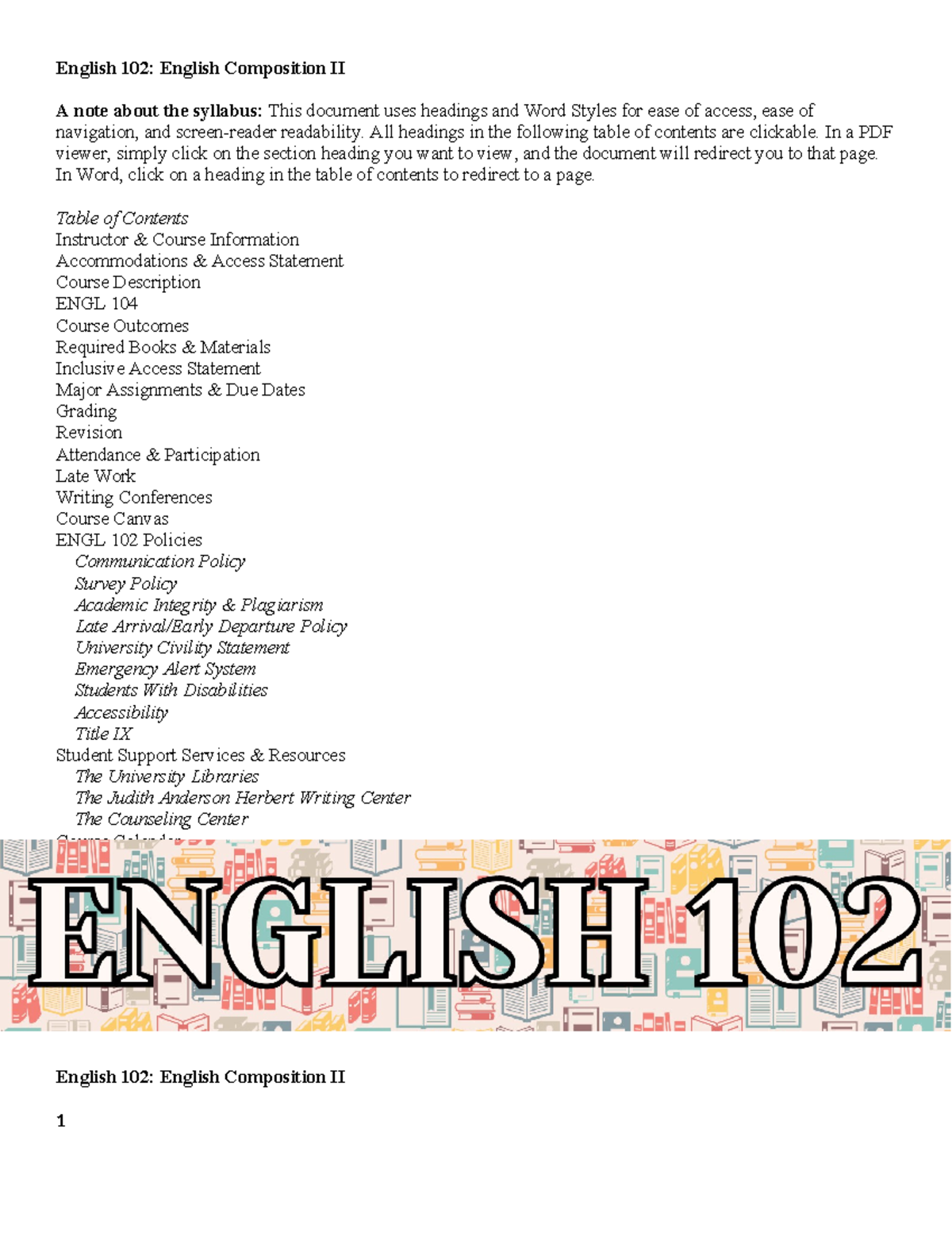 English 102 syllabus - English 102: English Composition II A note about ...