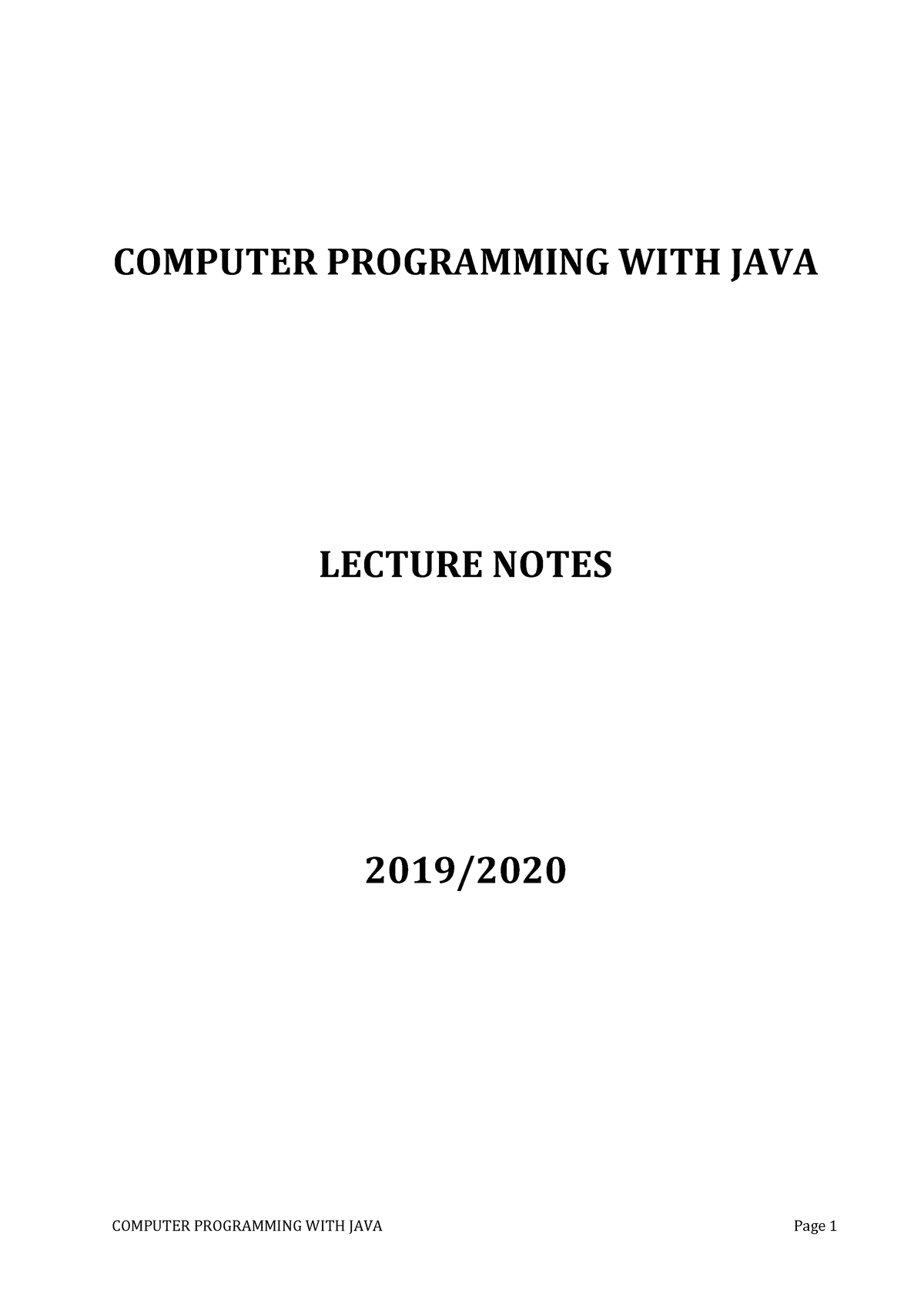 Notes 2020 - Good To Learn - COMPUTER PROGRAMMING WITH JAVA LECTURE ...