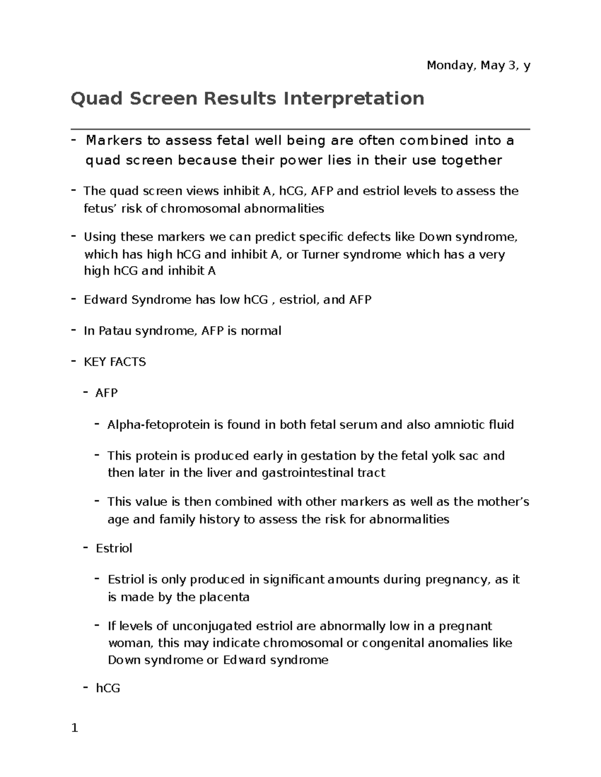 Quad Screen Results Interpretation Studocu