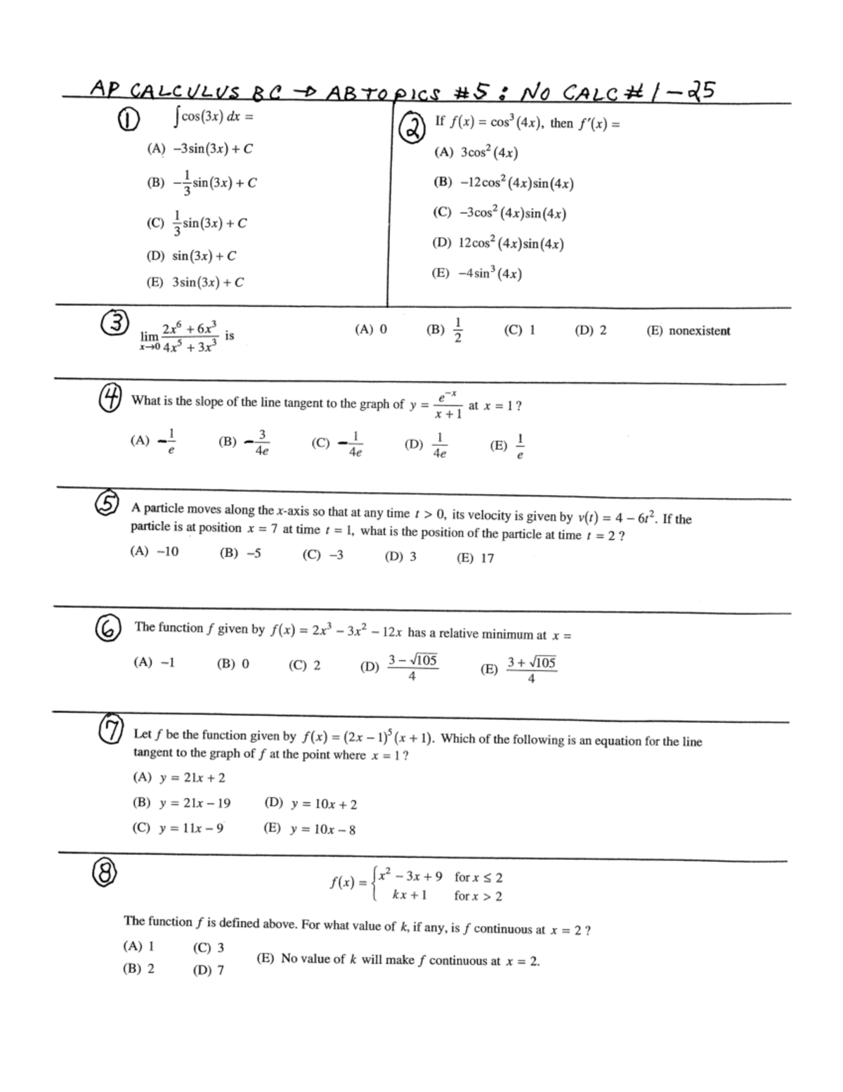 AB Multiple Choice #5 - practice - MATH 11200 - Studocu