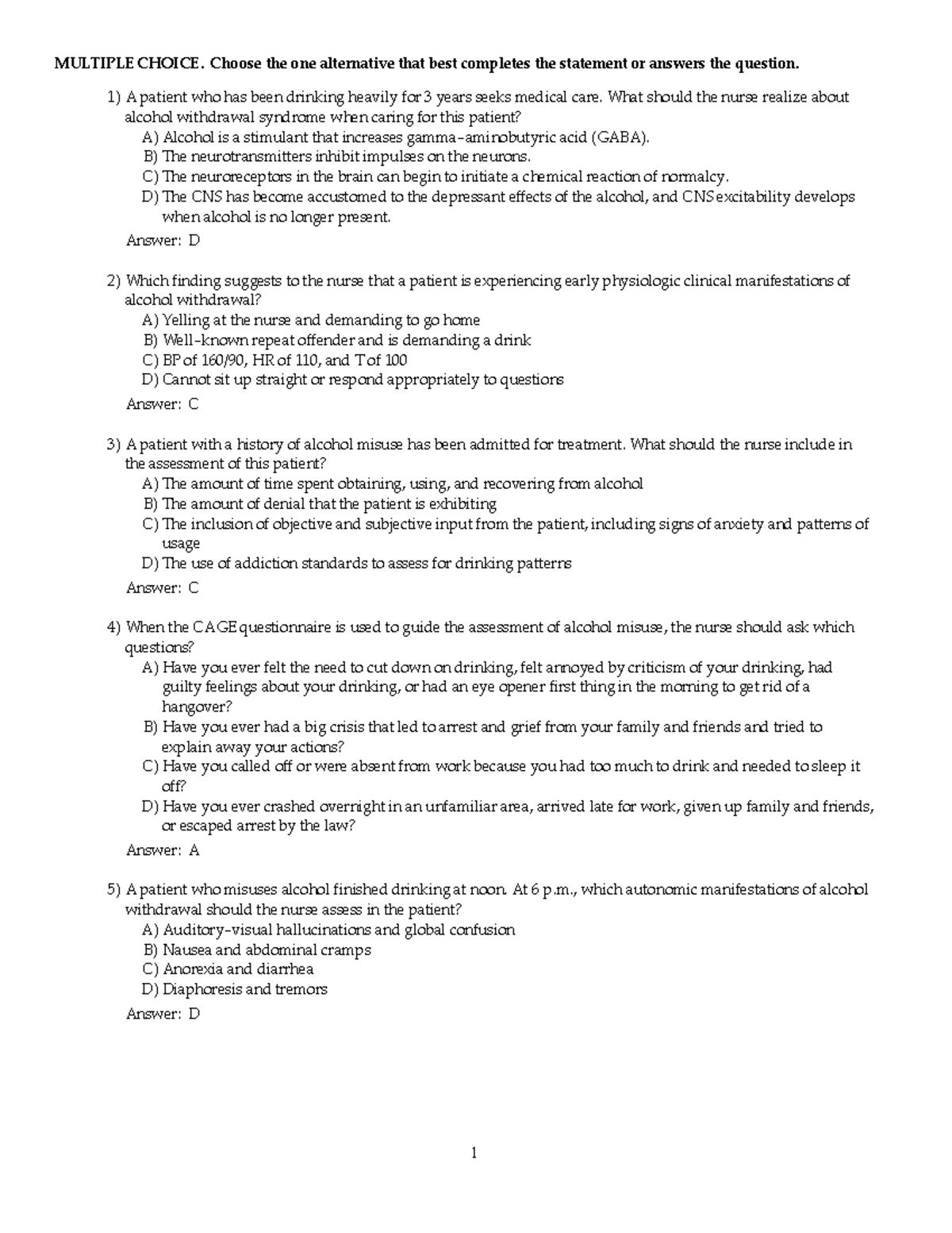 CH12 - Nursing - MULTIPLE CHOICE. Choose the one alternative that best ...