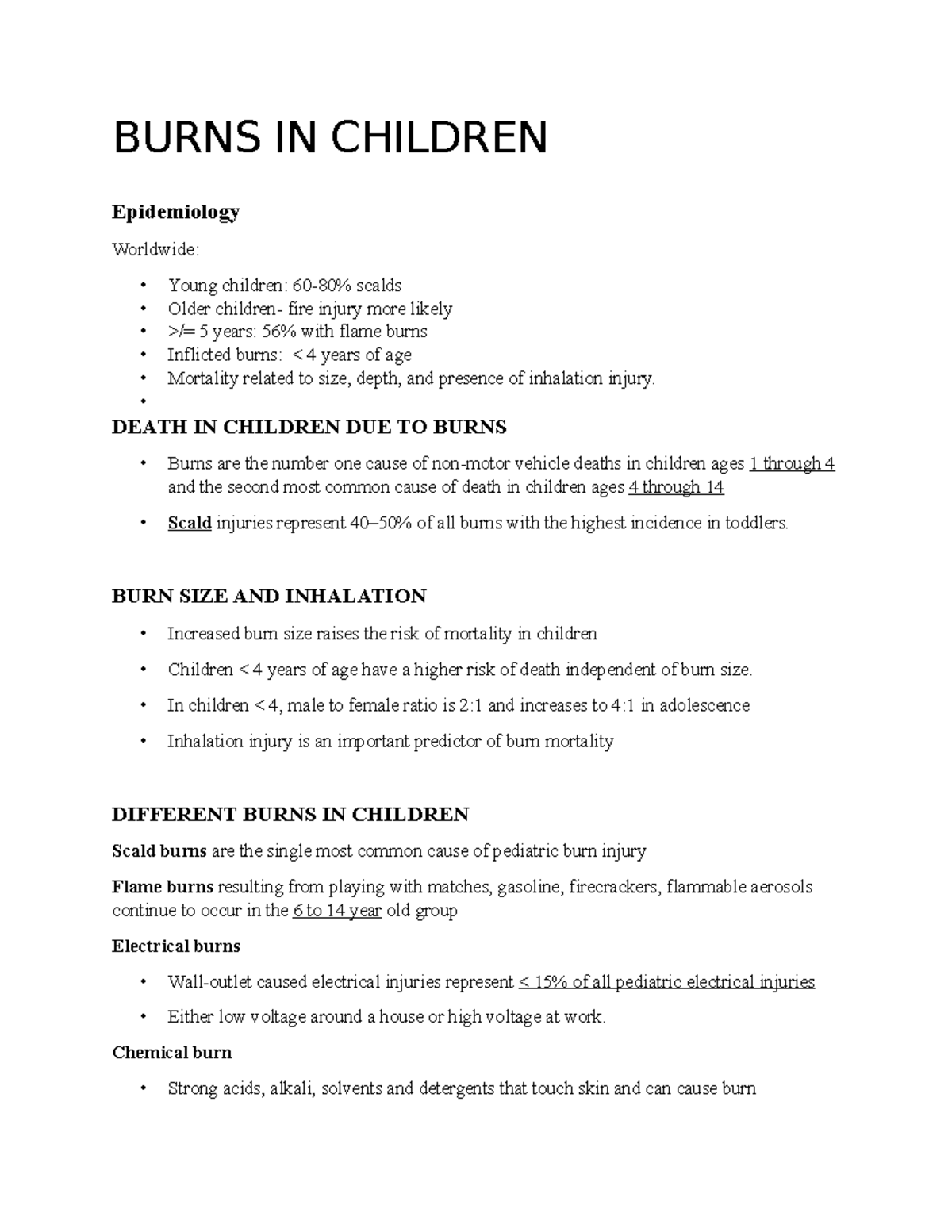 Burns IN Children handout - BURNS IN CHILDREN Epidemiology Worldwide ...